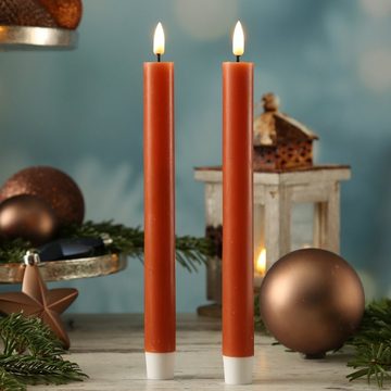 Deluxe Homeart LED-Kerze LED Stabkerzen Mia Tafelkerzen Echtwachs flackernd H: 24cm orange 2Stk (2-tlg)