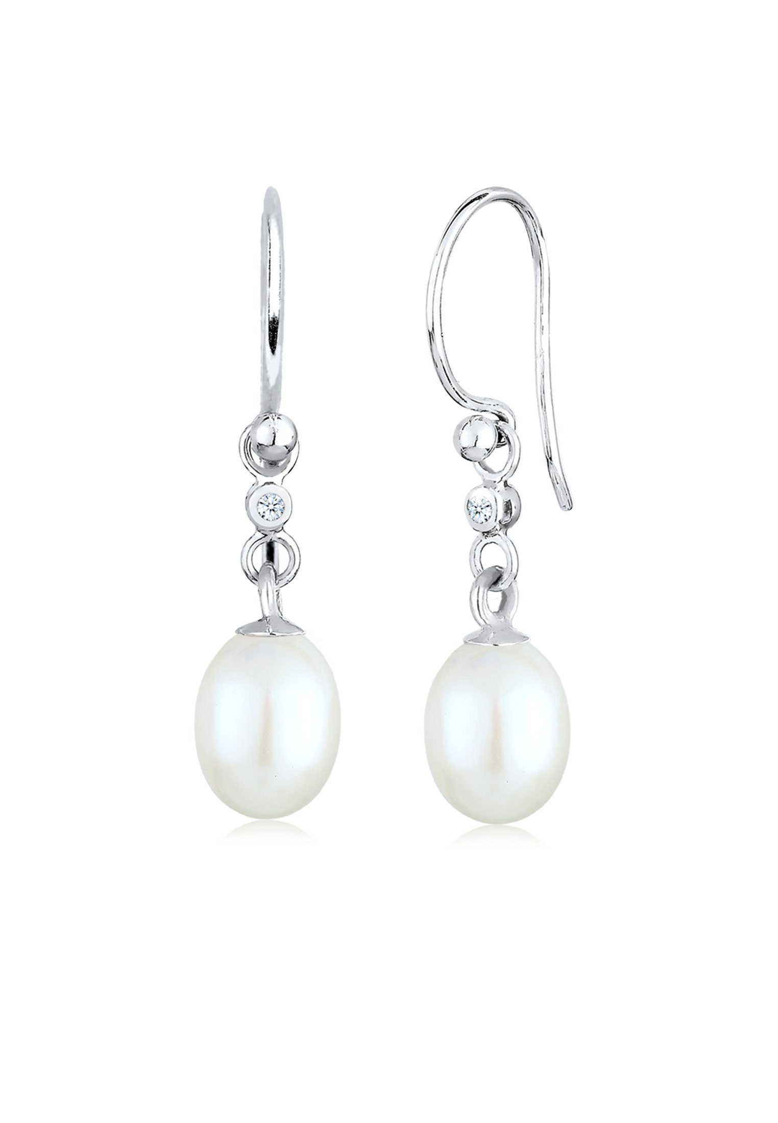 Elli DIAMONDS Paar Ohrhänger Ohrhänger Diamant Süßwasserzuchtperle (0.03ct) 925 Sterling Silber
