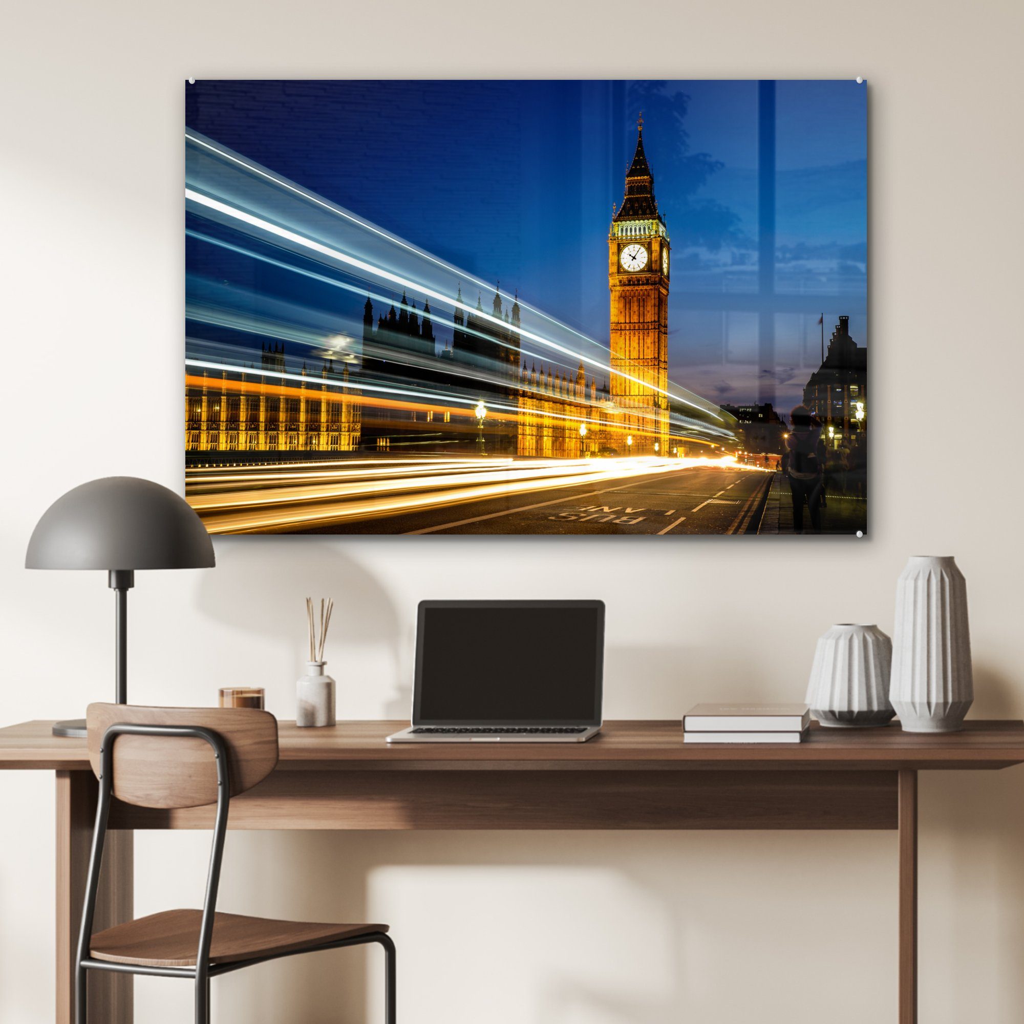 St), in mit Acrylglasbilder MuchoWow Lichtstrahl (1 Big & Wohnzimmer Acrylglasbild Schlafzimmer einem Ben London,