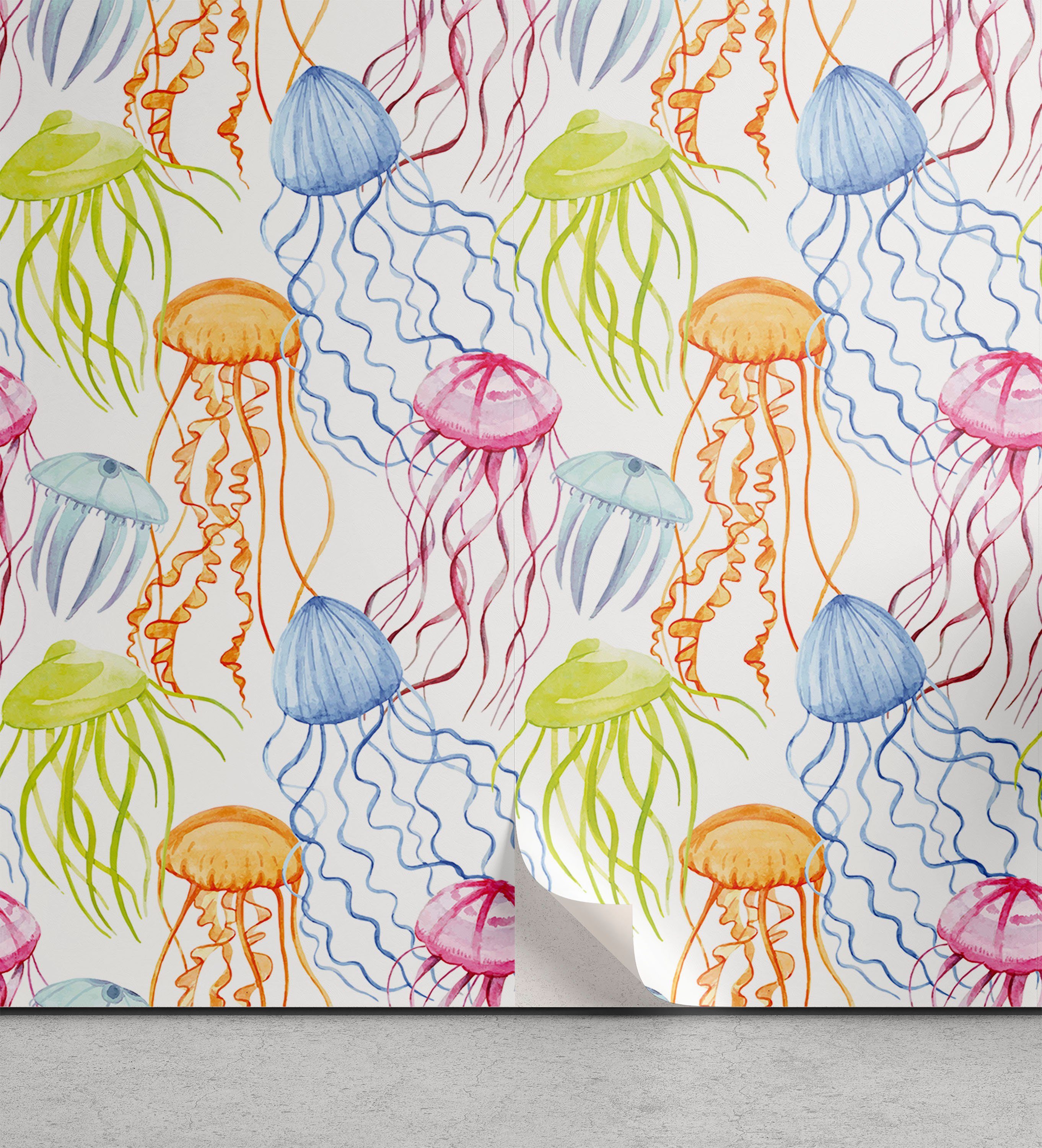 Abakuhaus Vinyltapete selbstklebendes Wohnzimmer Küchenakzent, Aqua Quallen Lebende Meeresorganismen