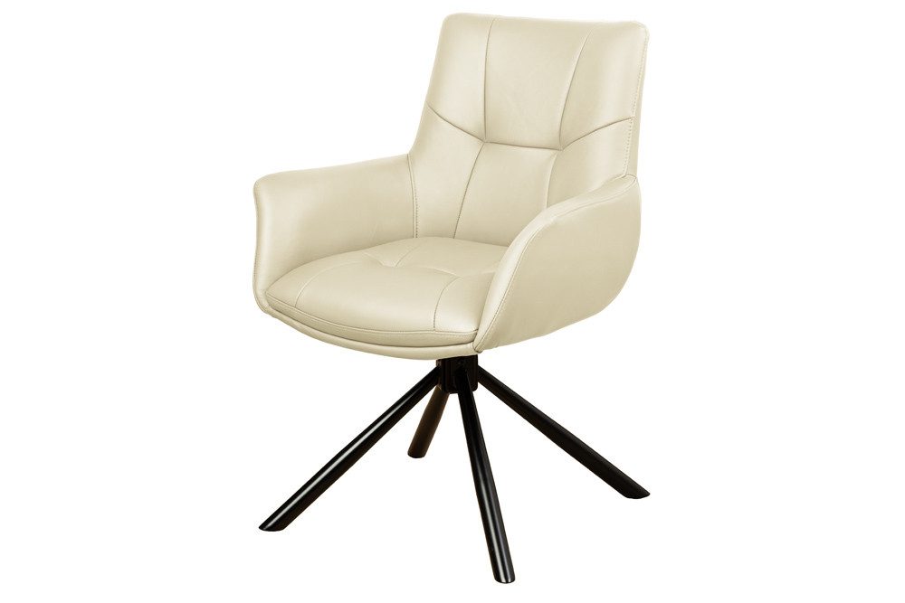 riess-ambiente Drehstuhl SIGNATURE beige /schwarz - Echtleder, Metall, 360° drehbar, Federkern (Einzelartikel, 1 St), Armlehnen-Polsterstuhl - ideal für Wohn-, Arbeits-, Esszimmer & Büro