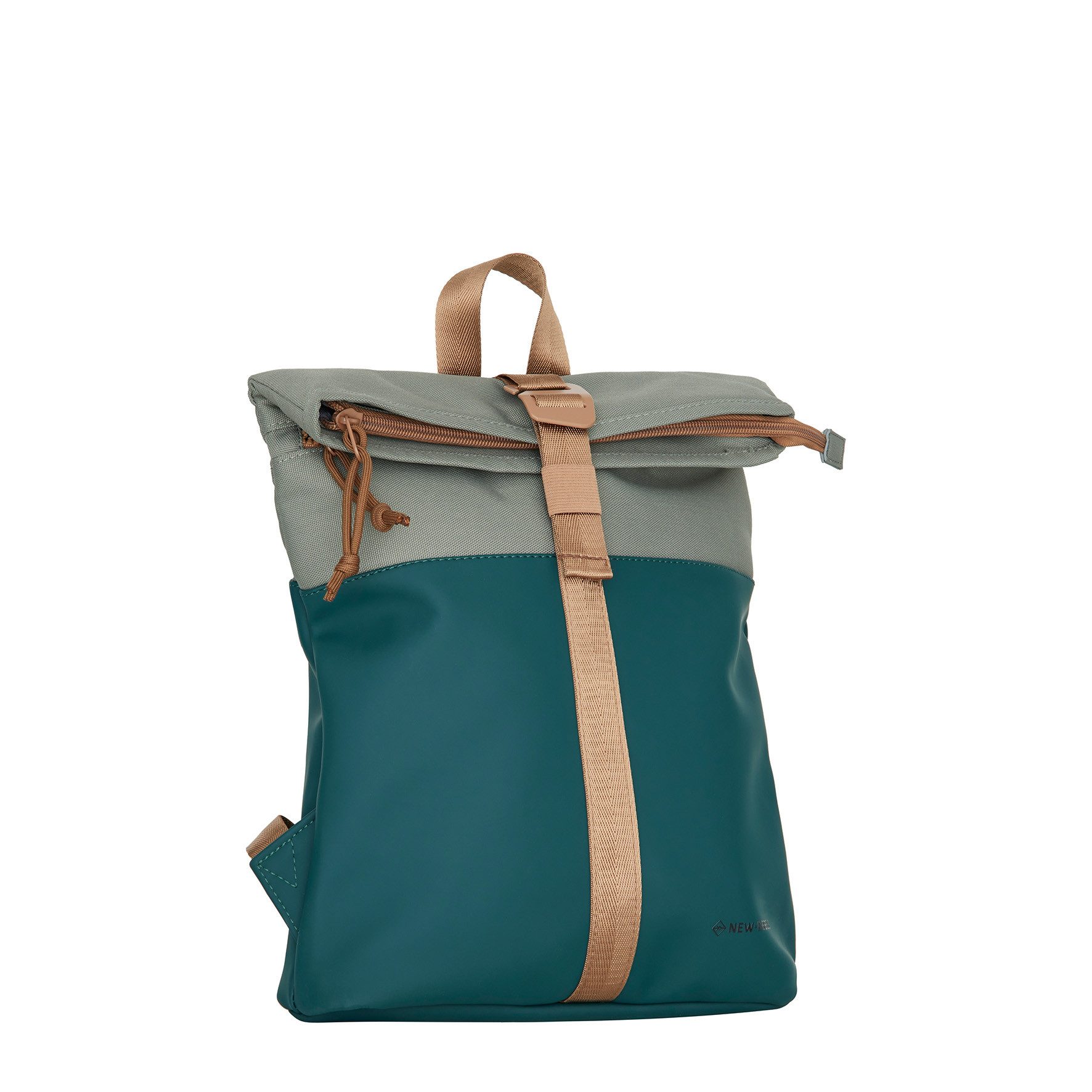 NEW REBELS Cityrucksack kleiner Roll Up RollTop Kurier Rucksack Ferron Los Angeles, wasserabweisendes Planenmaterial, petrol kupfer