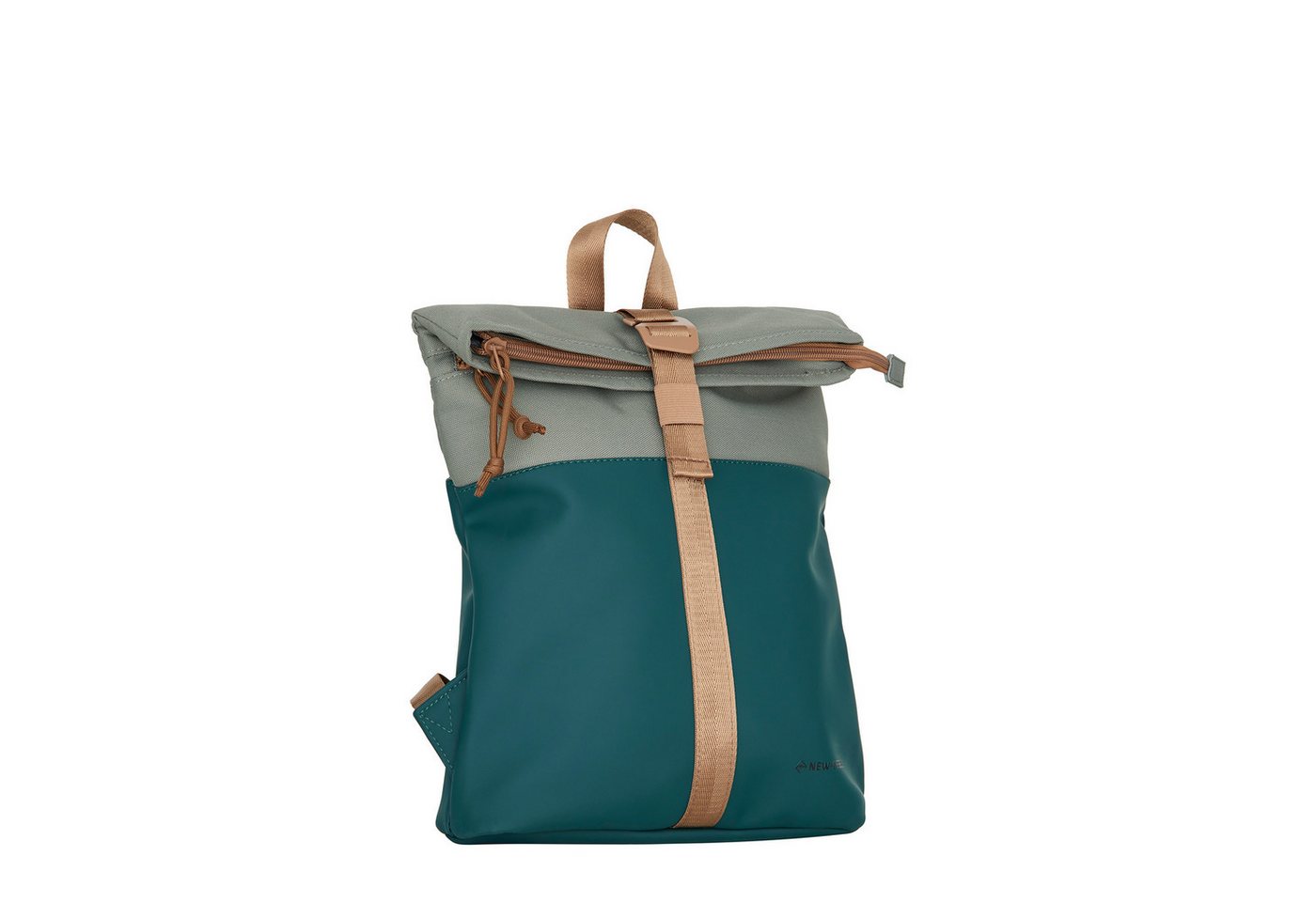 NEW REBELS Cityrucksack kleiner Roll Up RollTop Kurier Rucksack Ferron Los Angeles, wasserabweisendes Planenmaterial, petrol kupfer
