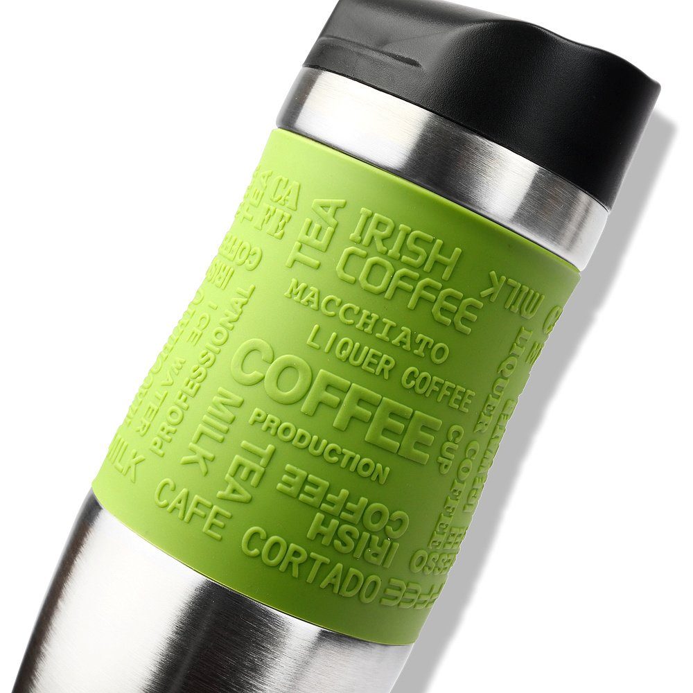 Farben go in ca. grün Travel BPA-frei inkl. 10 Coffee Schramm® Thermoisolierbecher Glas Mug Isolierbecher Reisebecher 400ml Kaffeebecher Schramm to Thermobecher Becher Ersatzdeckel