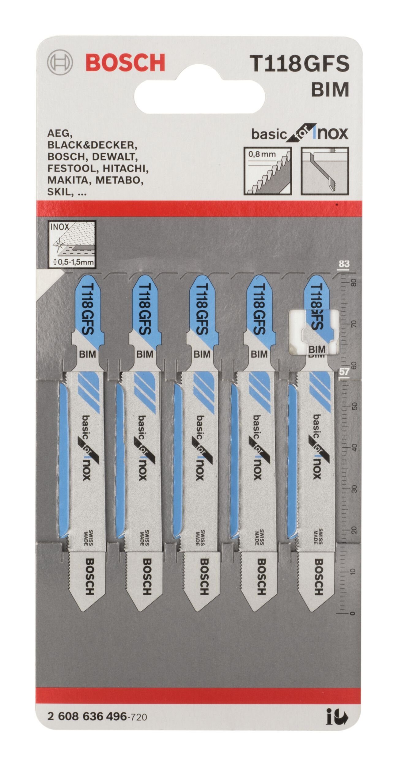 for BOSCH Stück), Stichsägeblatt 118 Stainless T - Steel Basic (5 GFS 5er-Pack