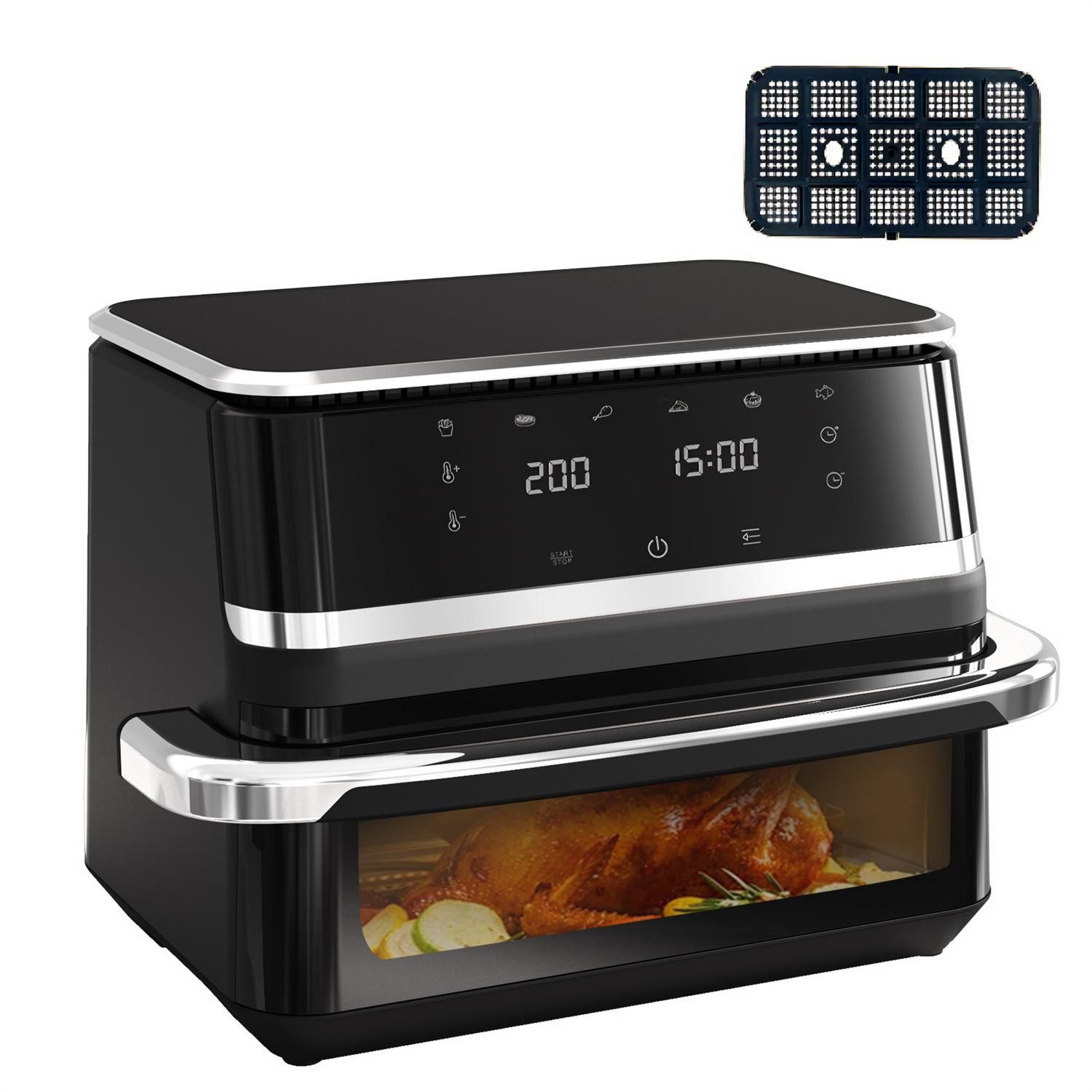 BBG Heißluftfritteuse 12L Heißluftfritteuse mit Sichtfenster, 2000W Airfryer XXL, 80–200°C, 2000 W, 1–200 Min Timer, 6 Programme, 360° Heißluft, Große Kapazität