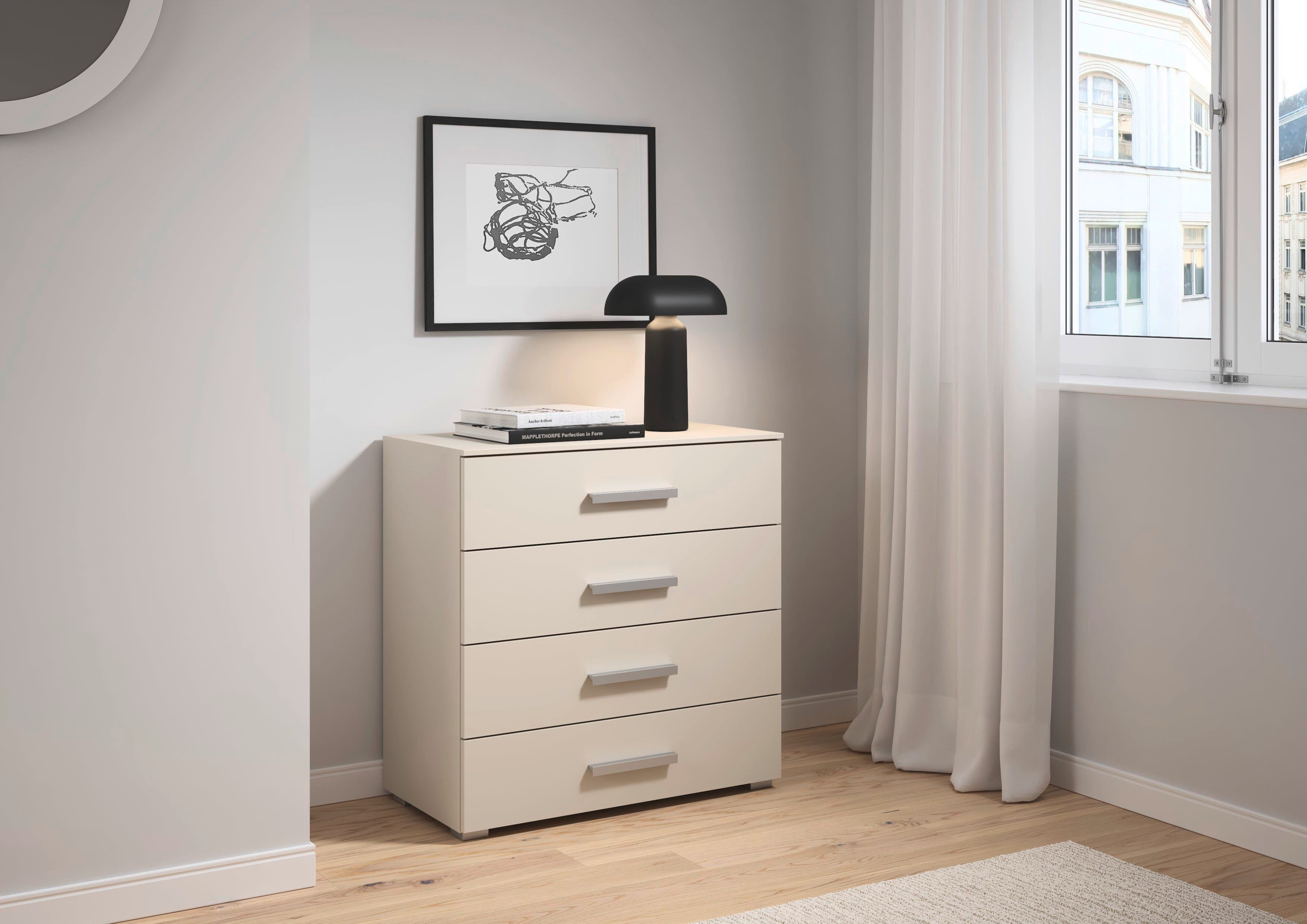 rauch Schubkastenkommode Sideboard Kommode Schubkastenkommode KOLUNA mit Dekorfront (Breite 80 cm), vier große und geräumige Schubladen mit viel Stauraum MADE IN GERMANY