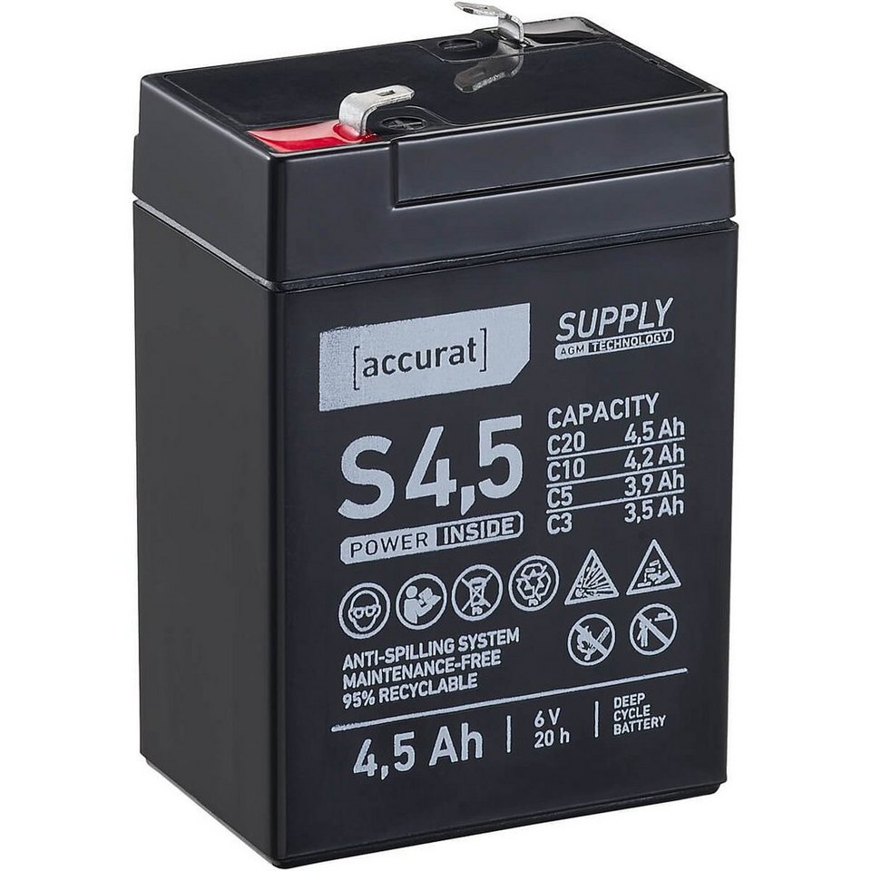 accurat 6V 4,5Ah AGM Batterie für USV, Notstrom & Kinderauto Batterie