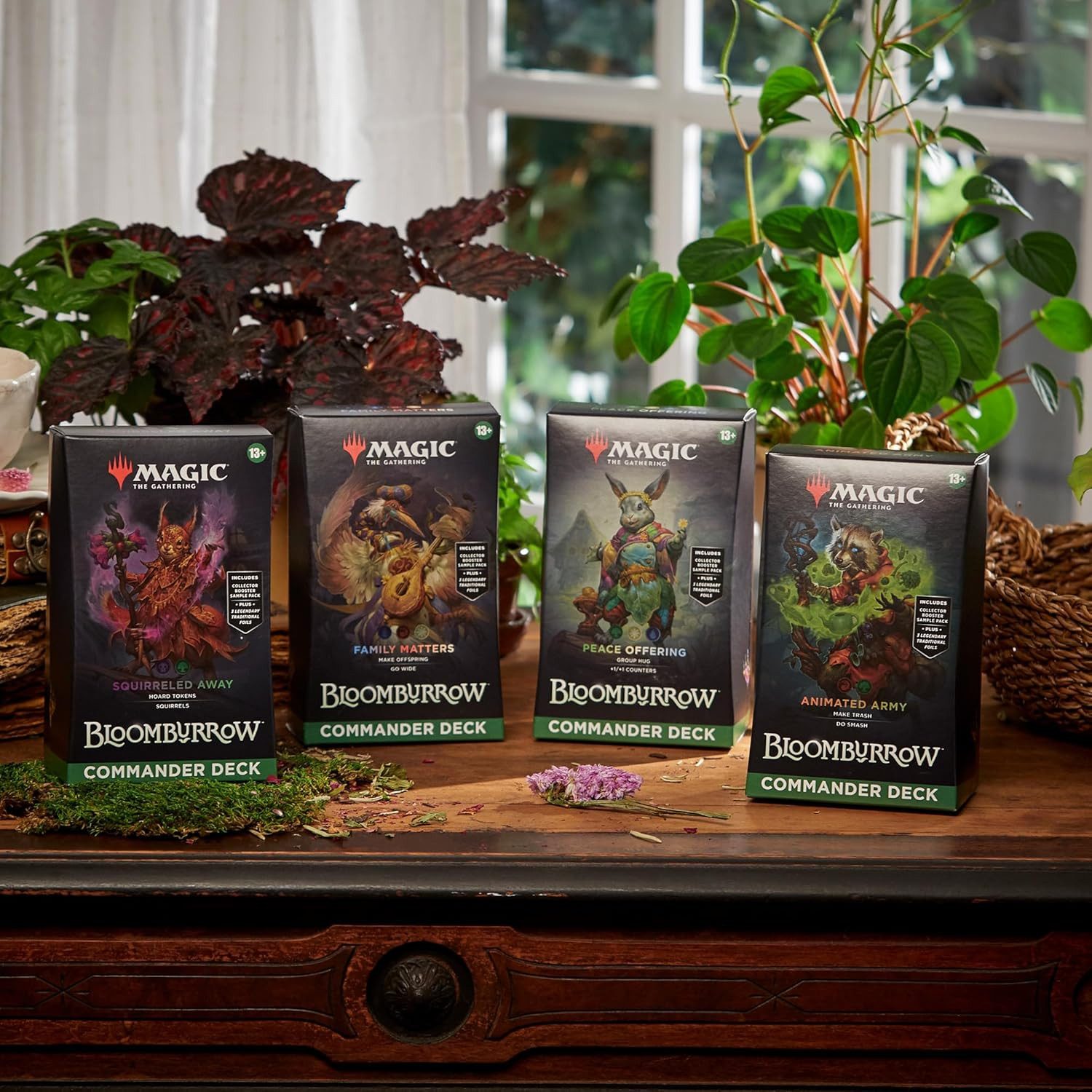 Magic the Gathering Sammelkarte Bloomburrow Commander Deck Set Englisch, Includes Animated Army, Family Matters, Peace Offering, Squirreled