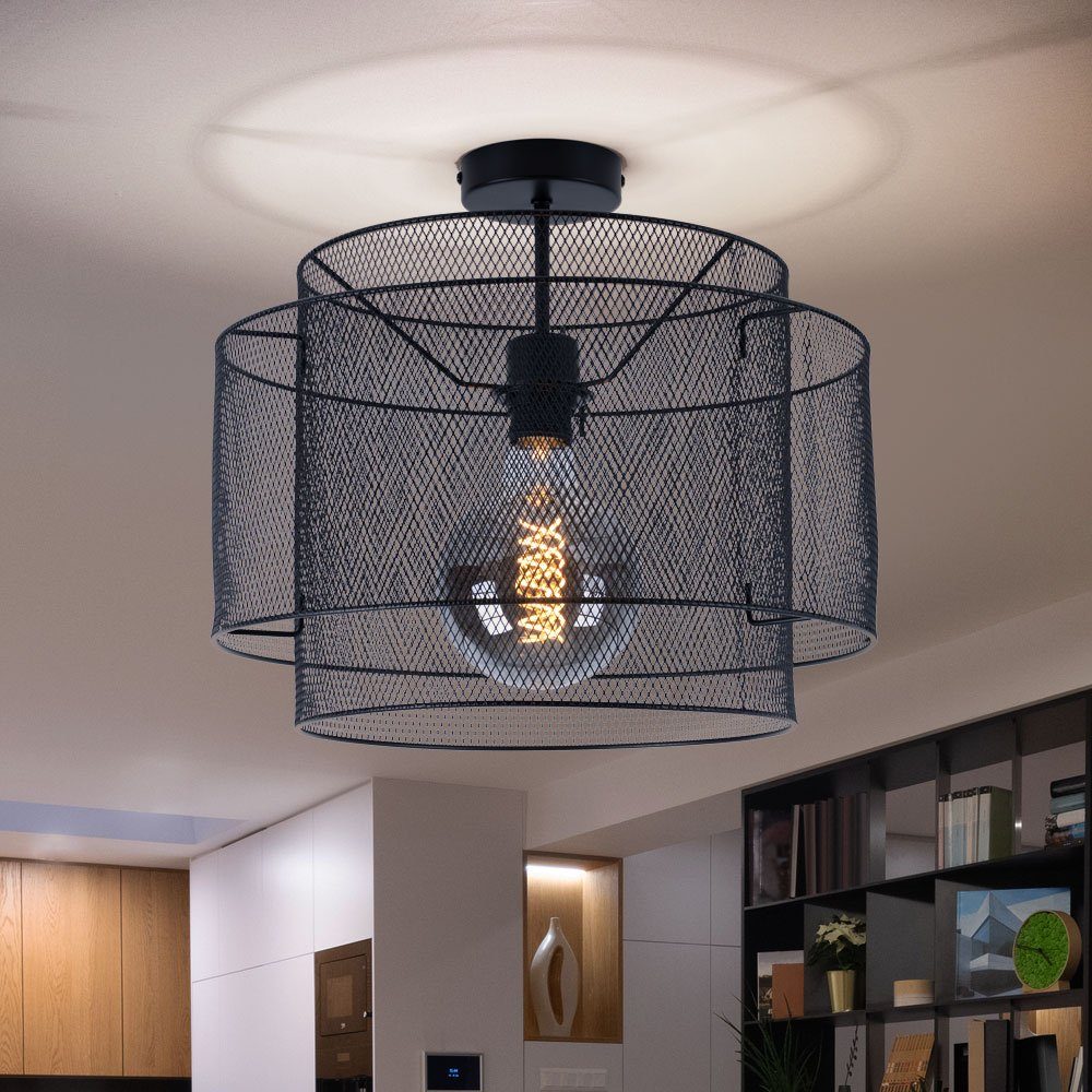 etc-shop Deckenleuchte, Leuchtmittel nicht inklusive, Deckenleuchte Metall Deckenlampe schwarz rund Esszimmer Käfig Lampe