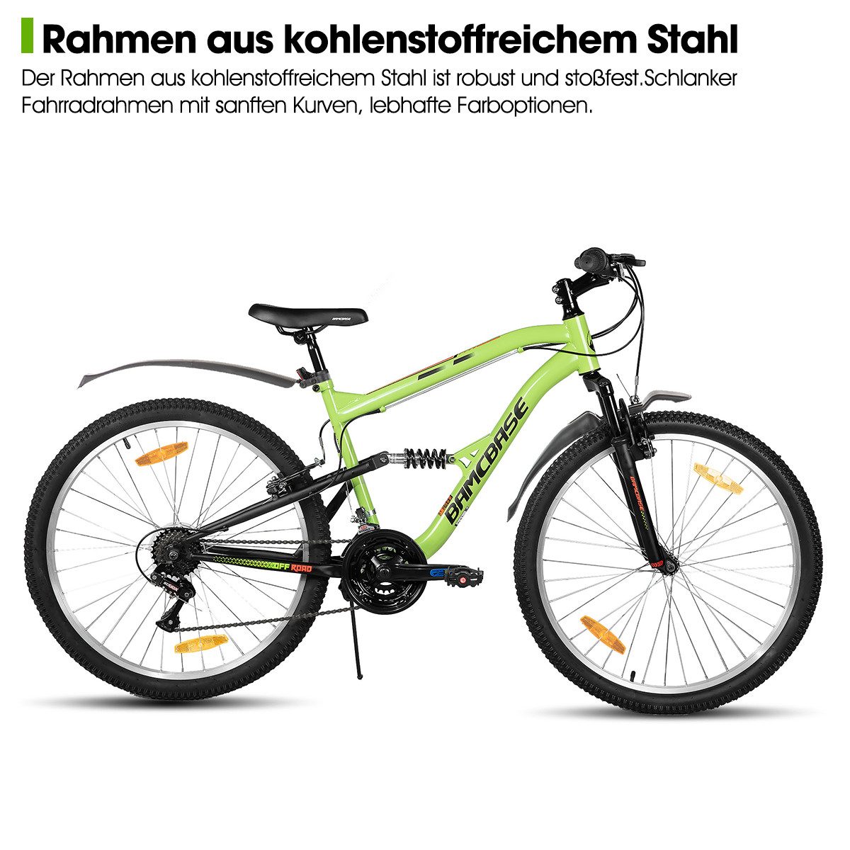 HILAND Mountainbike 26 Zoll Vollfederung Herren Damen Mountainbike, Mit 18-Gang-Schaltung, Federgabel und vollgefedertem Rahmen, Kotflügel