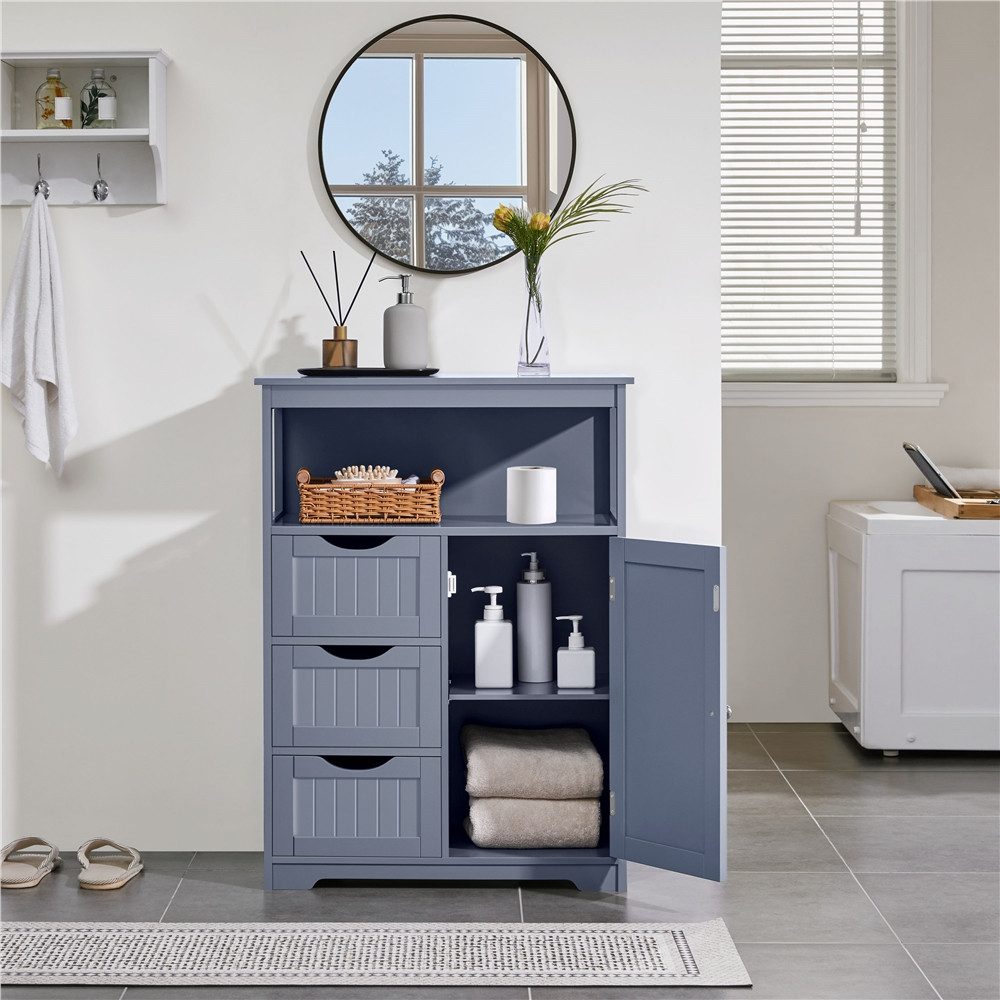 Yaheetech Badkommode Badezimmerschrank, Badschrank mit 3 Schubladen & 1 Schrank mit verstellbarem Regalbrett