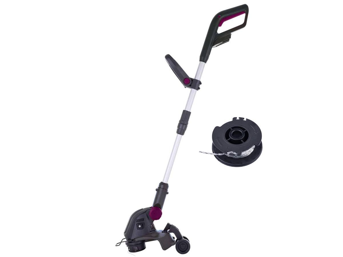 Gomag Akku-Rasentrimmer GO-RT300 + 2,0 Ah Starterkit, 0,16 cm Arbeitsbreite Faden, (Set), Schutzhülle mit Fadenmesser und ausklappbarem Pflanzenschutzbügel