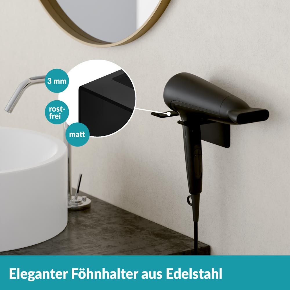 WEISSENSTEIN Haartrocknerhalter Fönhalter ohne Bohren – Bild 5 von 5