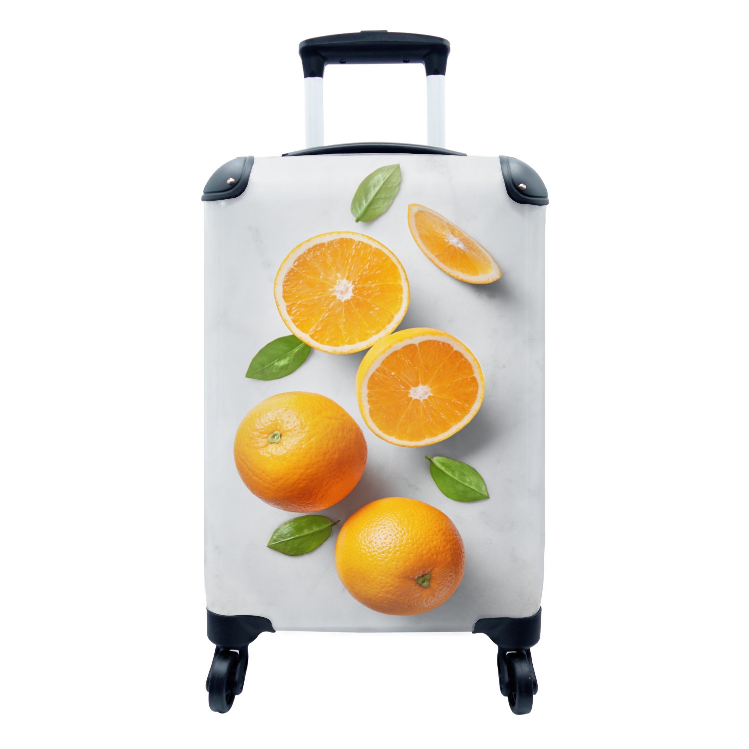 Reisetasche - 4 Handgepäck Reisekoffer für Ferien, Rollen, MuchoWow Trolley, Orange Handgepäckkoffer rollen, mit Obst - Marmor,