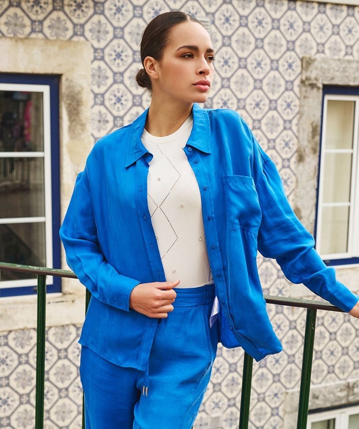 Esqualo Trägertop Esqualo Oversize Bluse Blau