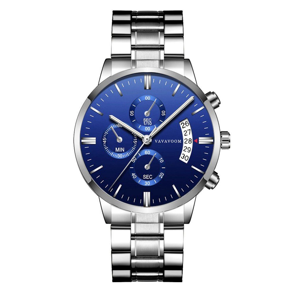 GelldG Quarzuhr Herrenuhr Militär Chronografen Herren Wasserdicht Analog Armbanduhr, (Set, mit Armband) ‎‎Silber+blau