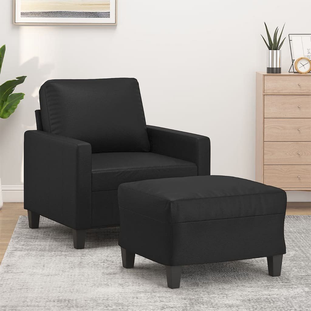 vidaXL Sofa Sessel mit Hocker Schwarz 60 cm Kunstleder