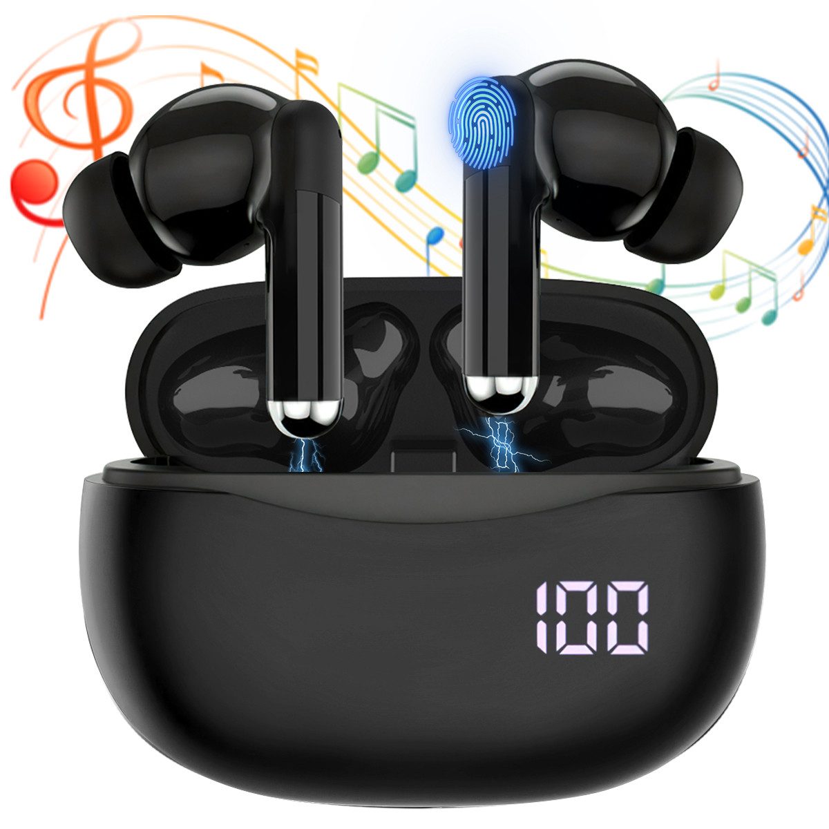 VSIUO In Ear Kopfhörer Bluetooth Kopfhörer, Kopfhörer Kabellos Bluetooth 5.4 wireless In-Ear-Kopfhörer (Touch-Steuerung, Google Assistant, Siri, Bluetooth, IP54 Wasserdicht Ohrhörer für iPhone Samsung Huawei)