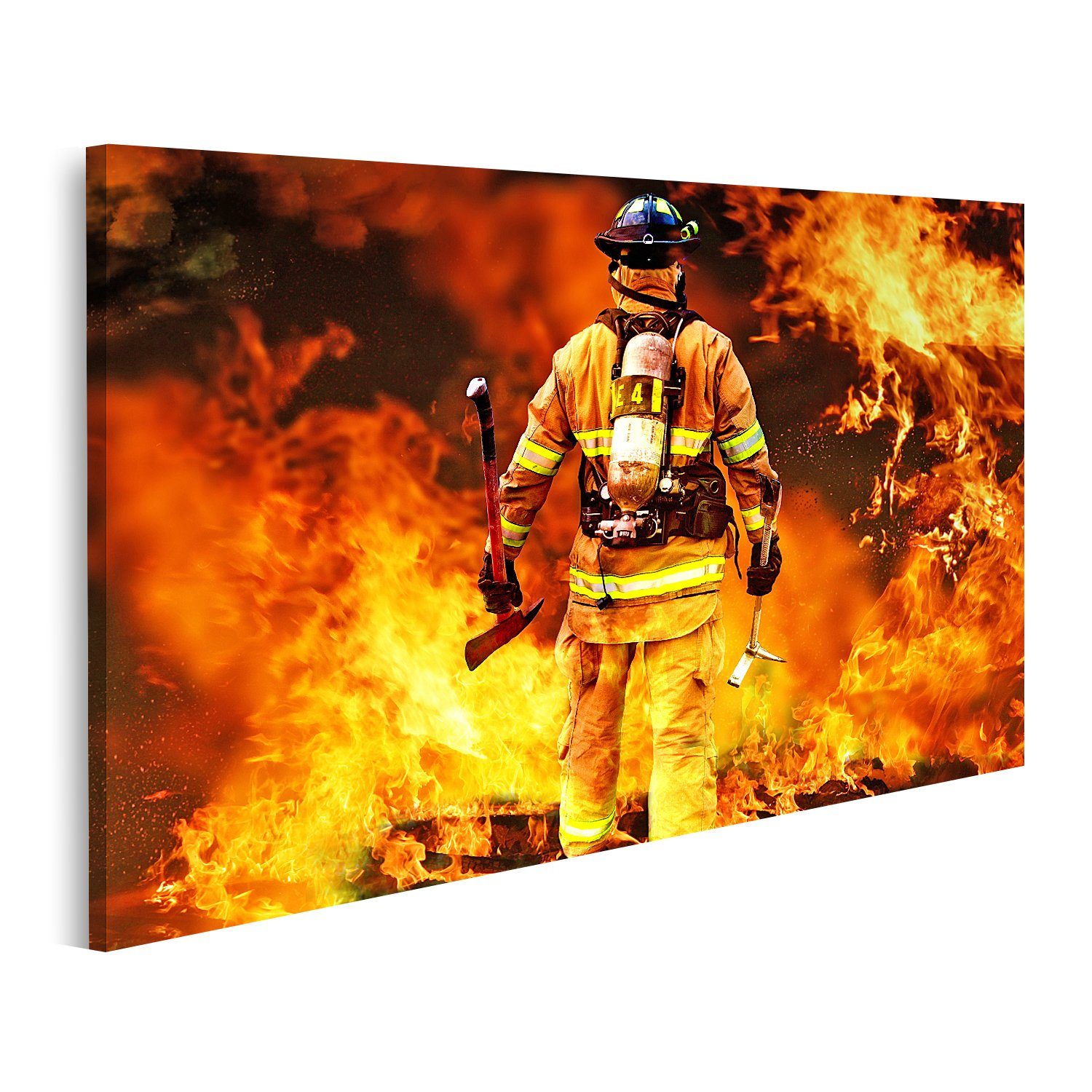 islandburner Leinwandbild Bild auf Leinwand Feuerwehr Mann bekämpft die Flammen Wandbild Poster