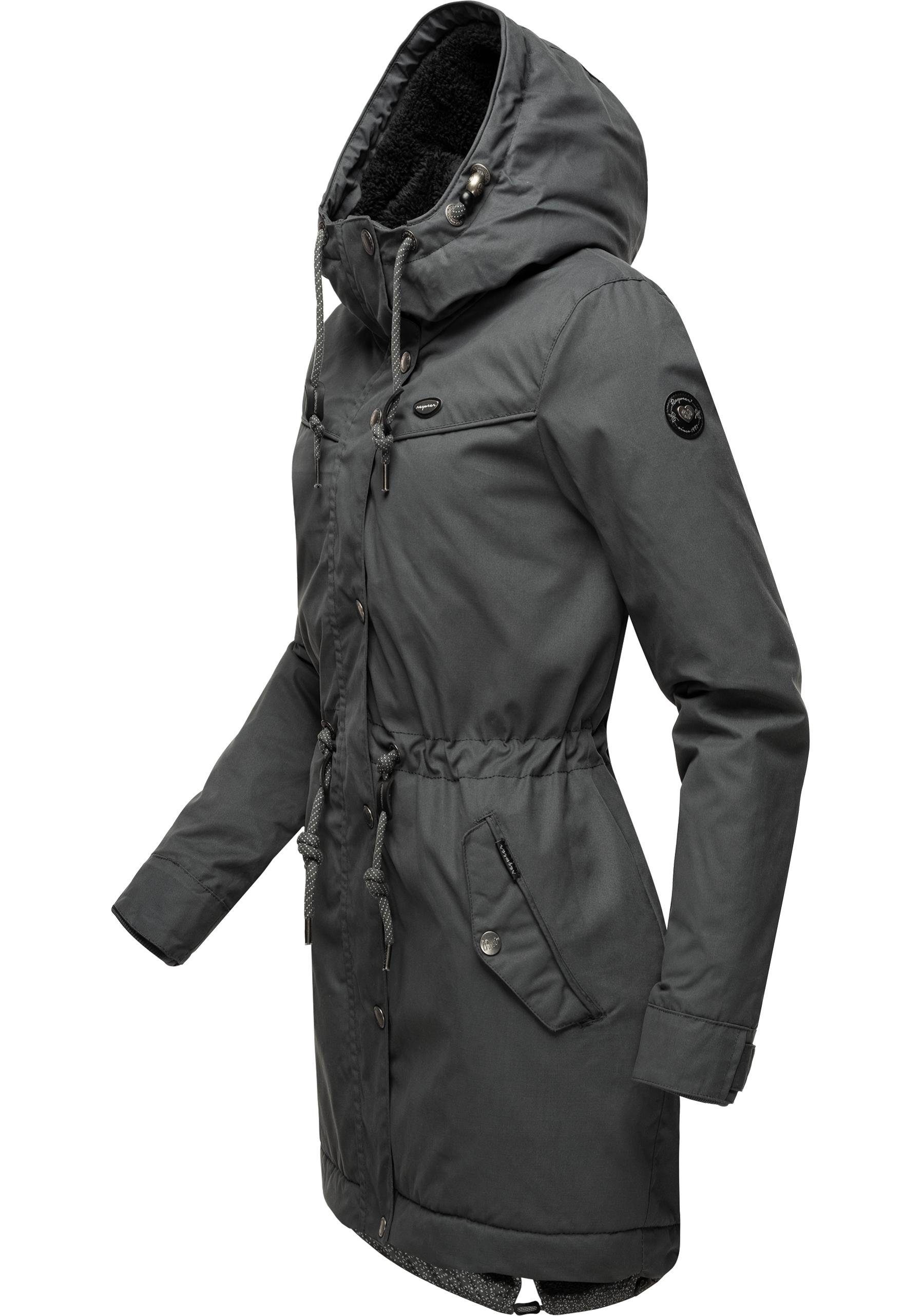 Griffiges hergestellt stylischer Damen mit 100% Material, Kapuze, wasserabweisendes Parka vegan YM-Canny Ragwear Winterjacke Kurzmantel