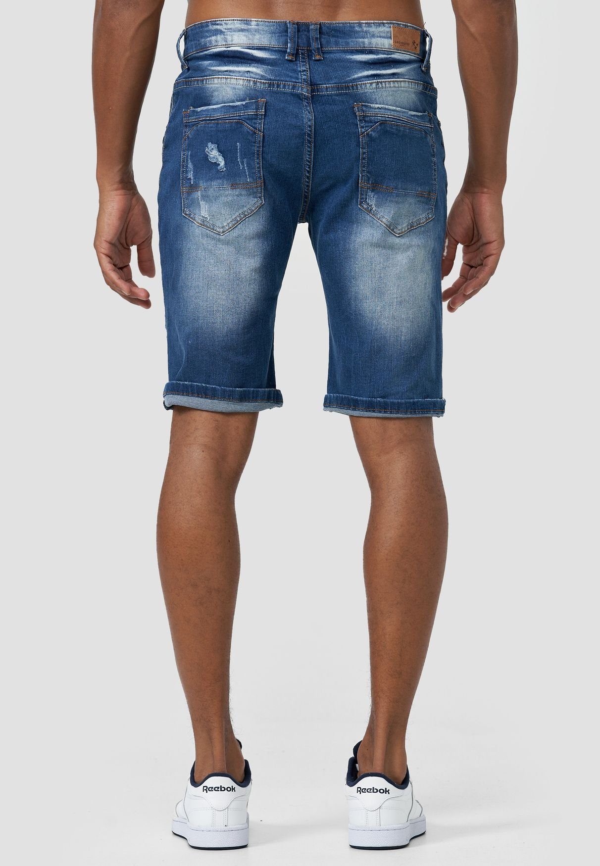 Herren Kurze Hosen LEO GUTTI Jeansshorts 3646 (normal, 1-tlg., Knöpfe) Herren Capri Jeans Shorts Sommer Kurze 3/4 Hose Destroyed