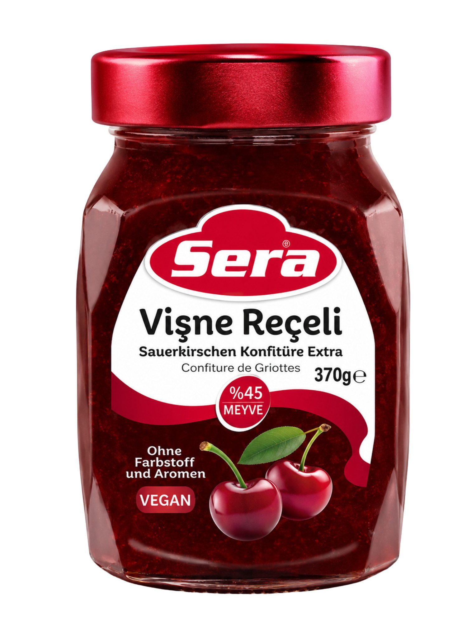 SERA FOOD Saucen Sauerkirsch-Konfitüre Extra 370 g – fruchtiger Brotaufstrich, 1 x 3701 g, 1 St., 45 % Fruchtanteil, Premium Qualität
