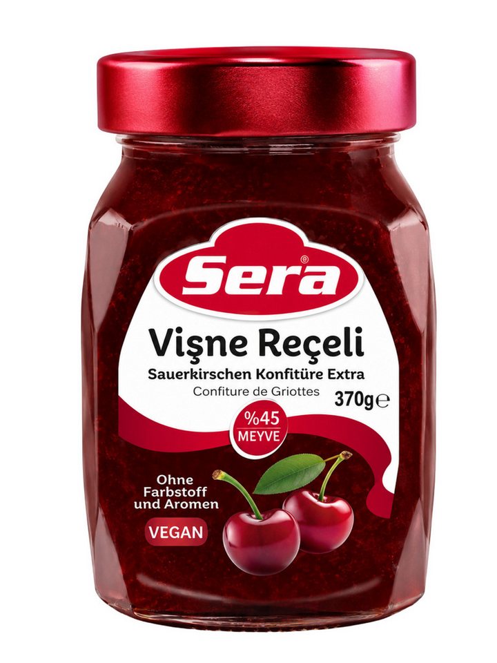 SERA FOOD Saucen Sauerkirsch-Konfitüre Extra 370 g – fruchtiger Brotaufstrich, 1 x 370 g, 1 St., 45 % Fruchtanteil, Premium Qualität
