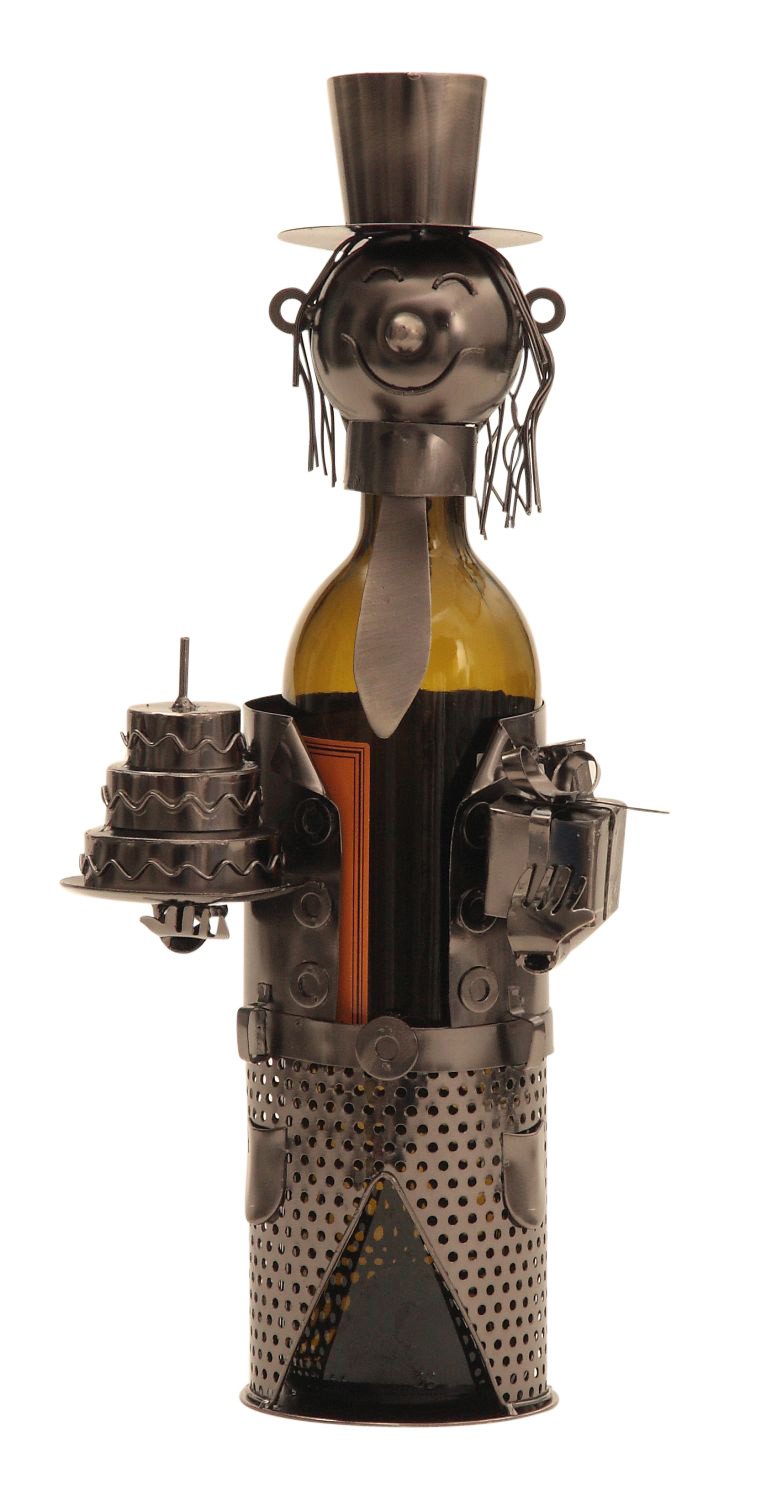 mucHome Weinflaschenhalter Geburtstag mit Torte und Geschenk aus Metall, Höhe 35cm