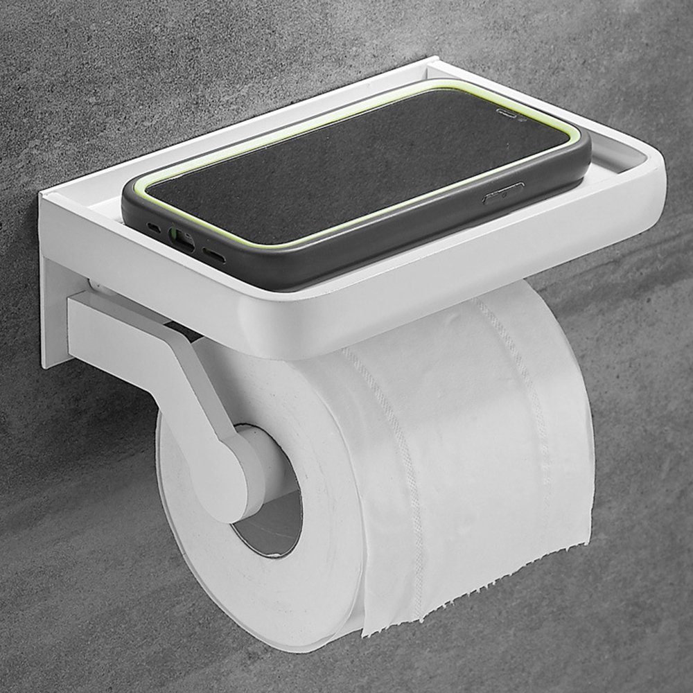 Haiaveng Toilettenpapierhalter Toilettenpapierhalter Mit Ablage selbstklebend Kein Bohren, 2 verschiedene Befestigungsoptionen und Smartphone-Ablage weiß