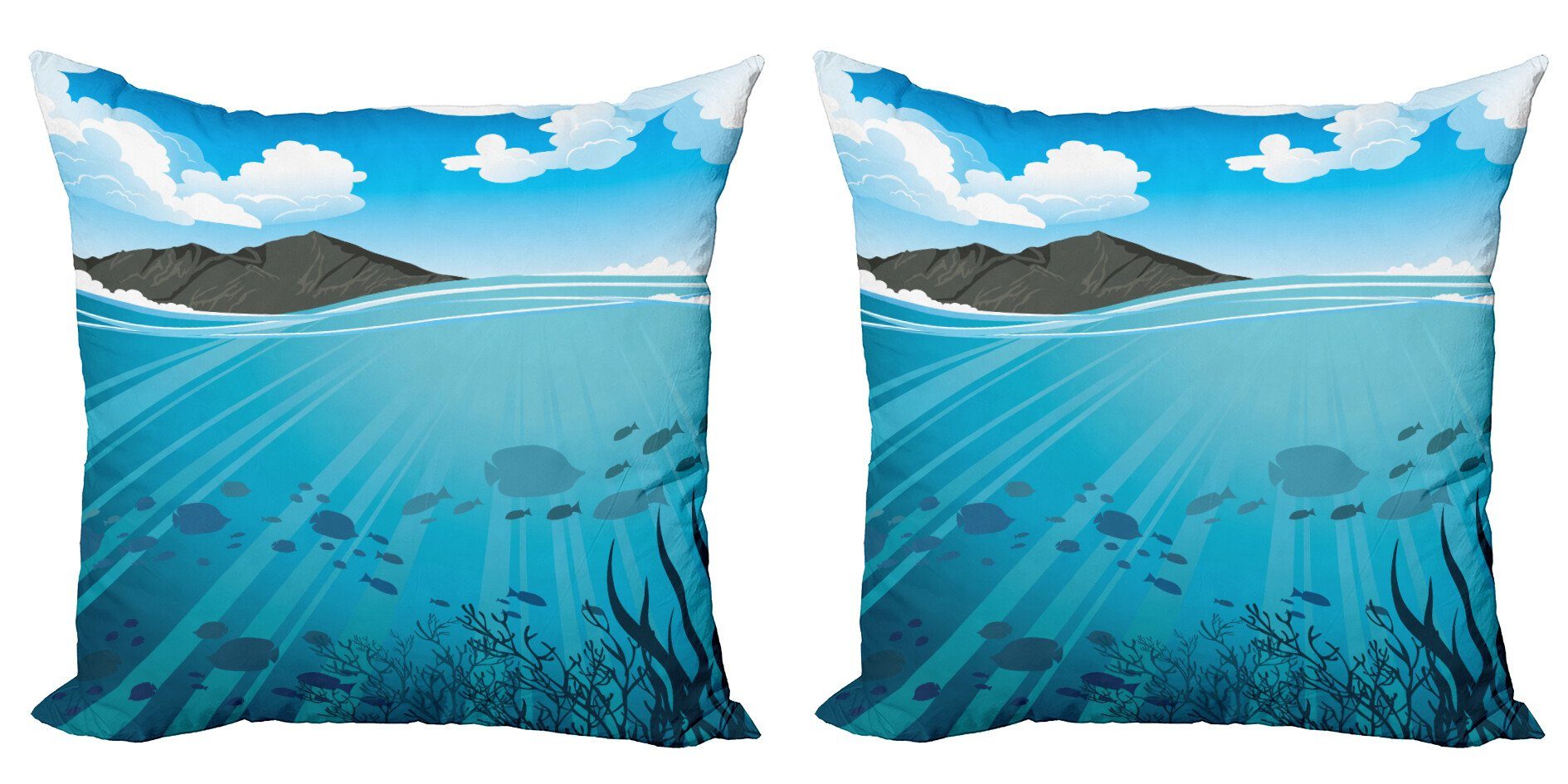 Modern Digitaldruck, Meer (2 Accent Kissenbezüge Doppelseitiger Küsten Stück), Abakuhaus Berg Fische