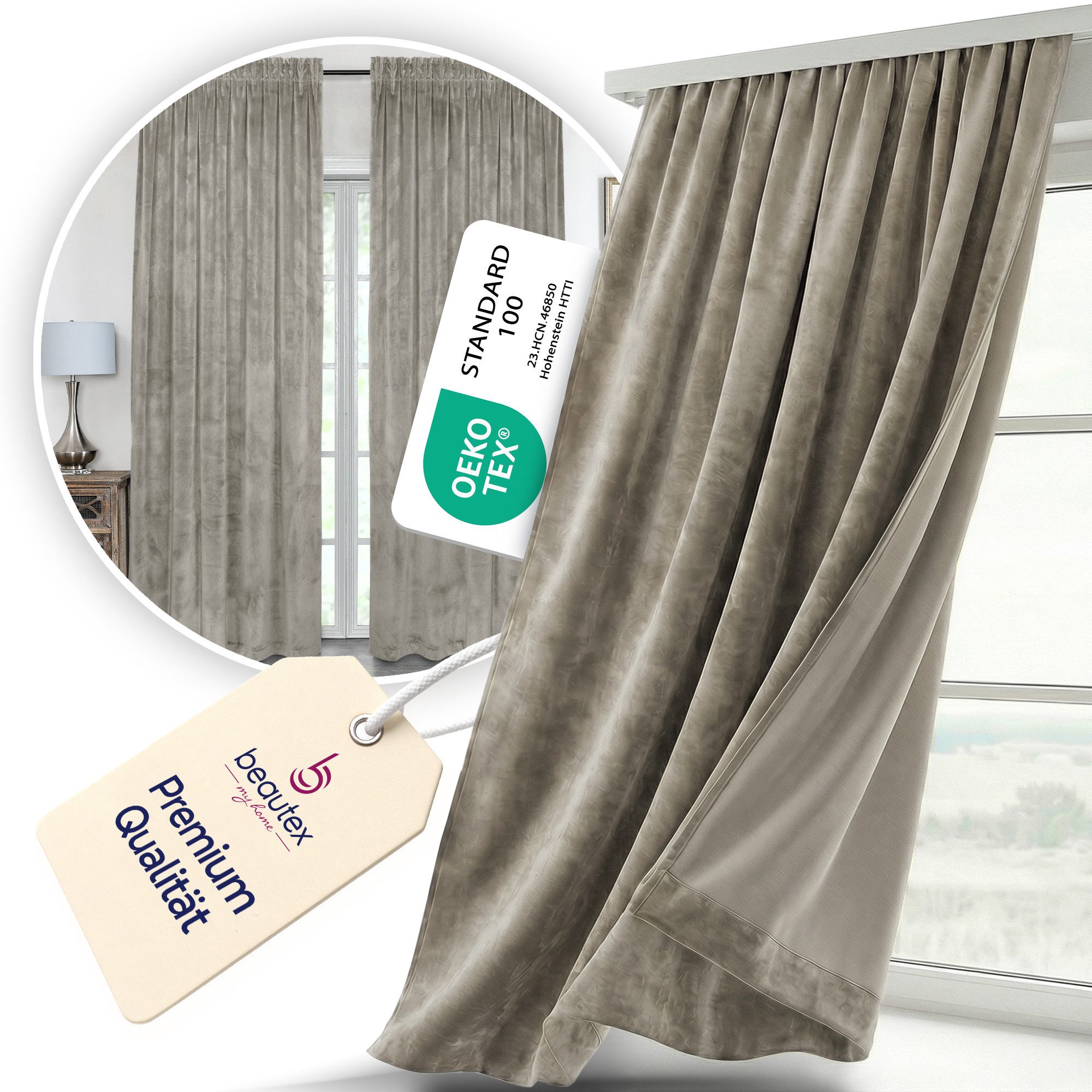 Beautex Verdunkelungsvorhang Samt Vorhang Kräuselband U-Band Gardine Velvet abdunkelnd (1 St), Hakenaufhängung, abdunkelnd, Weicher Samtstoff, lichtmindernd, pf – Bild 2 von 5