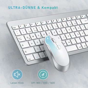 Seenda Ultra-Dünne Wiederaufladbare, Tastatur- und Maus-Set, Ergonomische mit Silikon Staubschutz für/Laptop/Smart TV QWERTZ Layout