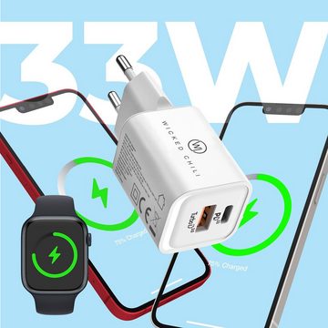 Wicked Chili 33W Dual USB-Netzteil mit 1x USB-C und 1x USB-A Steckernetzteil (USB-C Power Delvery 3.0 Schnellladegerät für Apple iPhone)