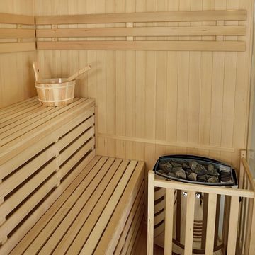 Artsauna Sauna Espoo150 Premium, 50 mm, für 3 Personen, Hemlock Holz, Harvia Ofen, Sanduhr, Thermo-Hygrometer