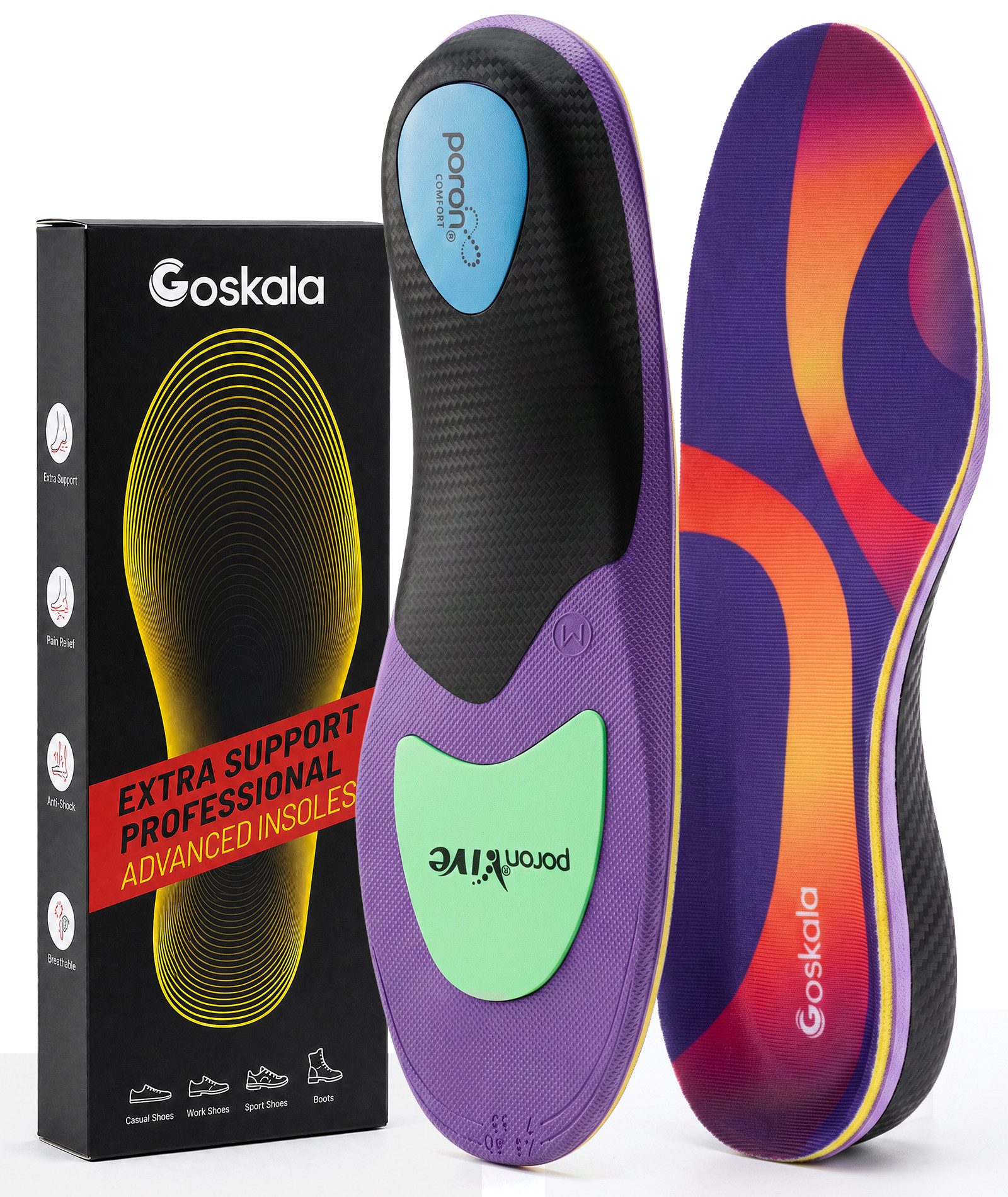 GoSkala orthopädische Schuheinlagen Einlegesohlen fur Schuhe Herren Damen Plantarfasziitis Einlagen (Set, 1 Paar Einlegesohlen), Sportschuhe, Freizeitschuhe, Arbeitsschuhe, Wanderschuhe und Stiefel