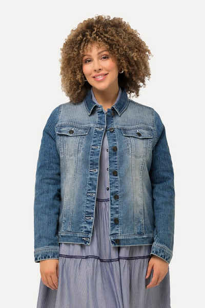 Ulla Popken Jeansjacke Jeansjacke Streifen Hemdkragen Knopfleiste