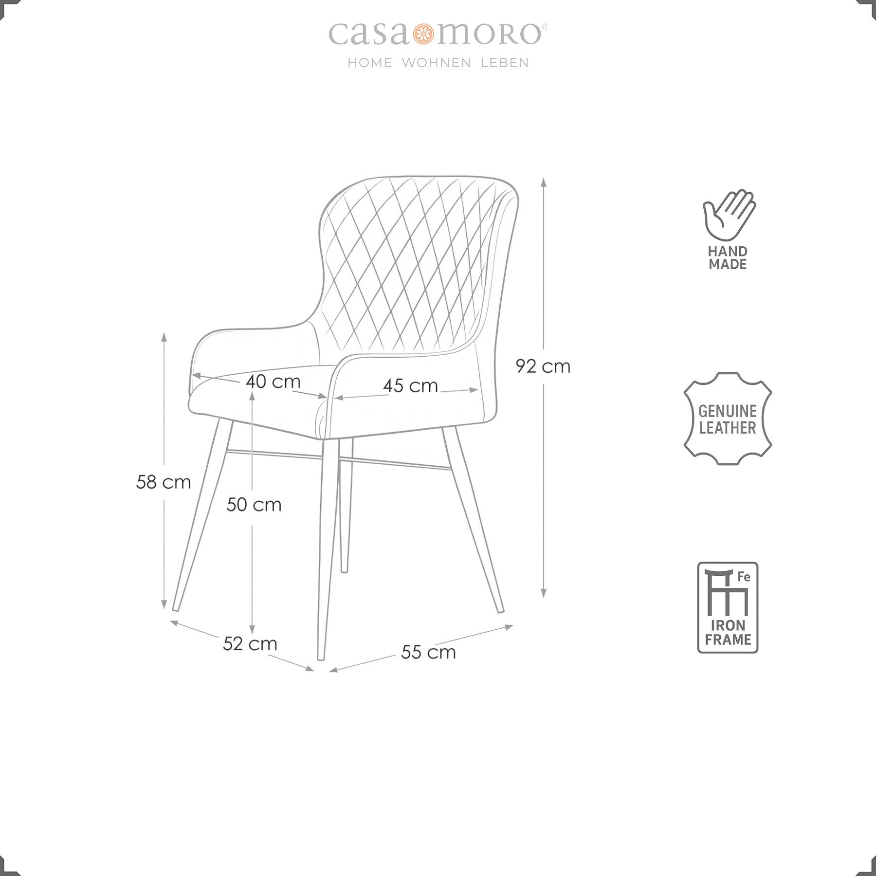 Casa Moro Polsterstuhl Esszimmerstuhl mit Armlehnen – Lederstuhl, Echtleder günstig online kaufen