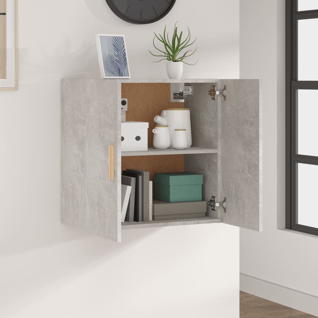 furnicato Wandhängeschrank Wandschrank Betongrau 60 x 30 x 60 cm aus Holzwerkstoff, 1-tlg., Schwebeschrank mit zwei Fächern und Türen für das Wohnzimmer