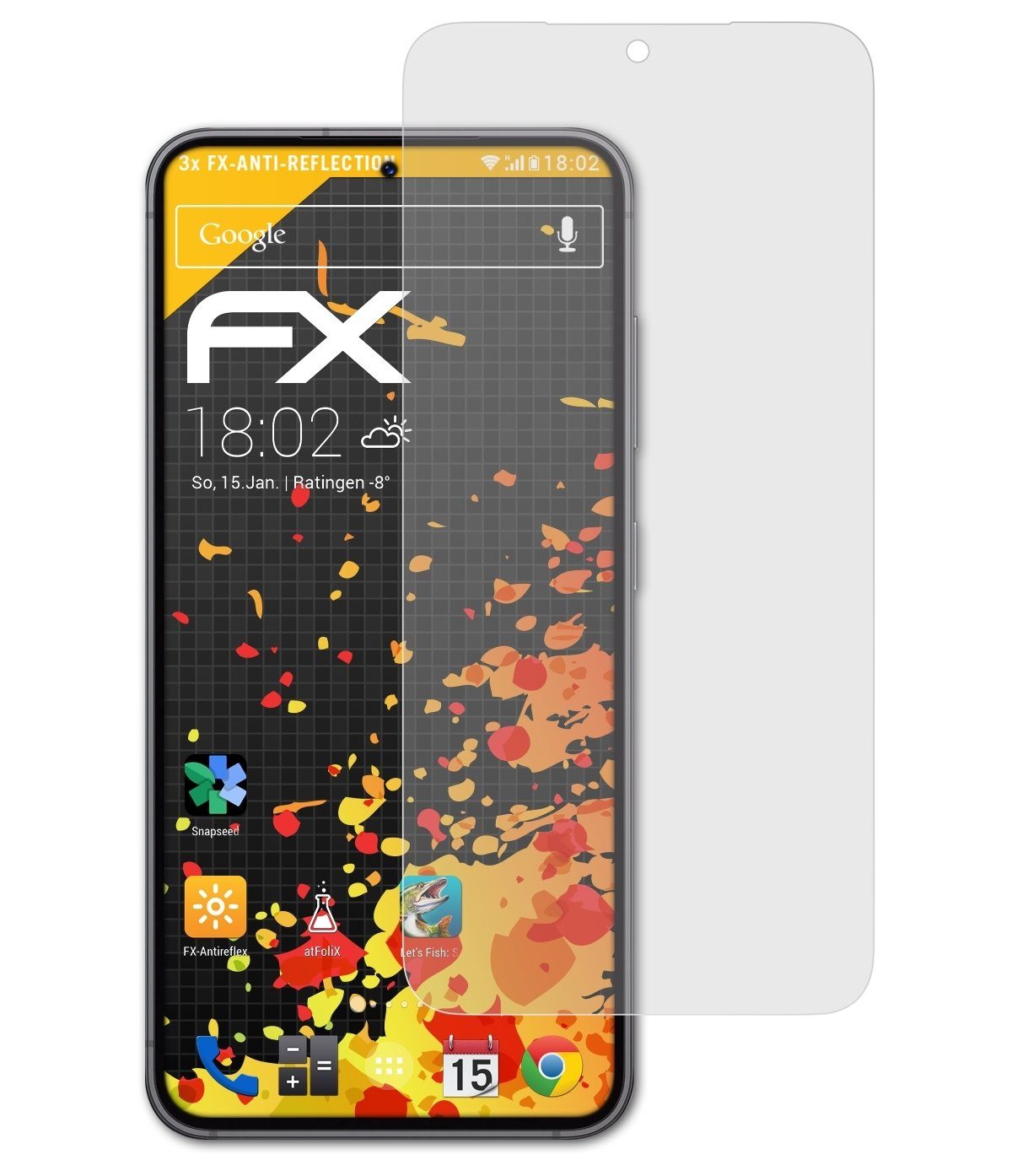 atFoliX Schutzfolie für Samsung Galaxy S23, (3 Folien), Entspiegelnd und stoßdämpfend