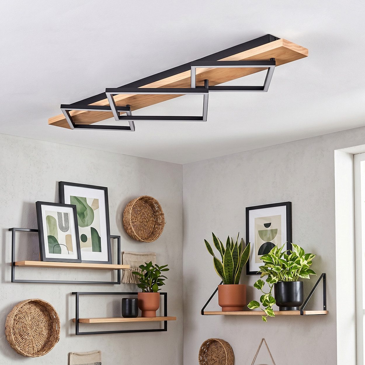 hofstein Deckenleuchte Deckenlampe aus Metall/Holz/Kunststoff in Naturfarben/Schwarz/Weiß, ohne Leuchtmittel, 3000 Kelvin, Leuchte im modernen Design, 42 Watt,  – Bild 2 von 5