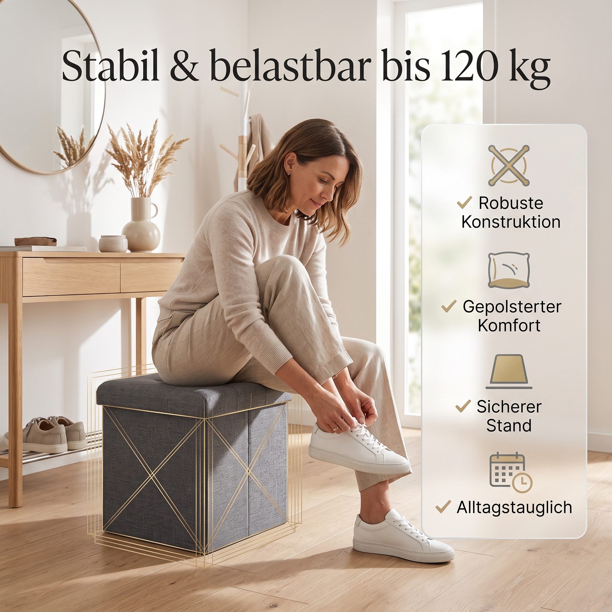 hausleben Sitzwürfel mit Stauraum - 38 x 38 x 38 cm (1 St), Faltbare Aufbewahrungsbox