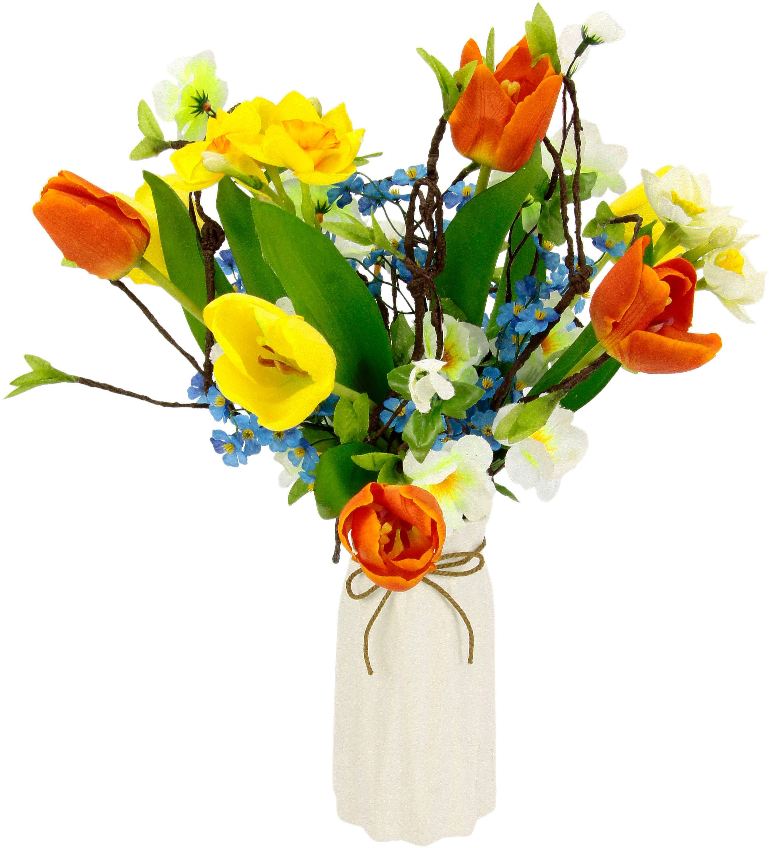 Kunstblume Arrangement Tulpen/Blüten, I.GE.A., Höhe 38 cm, Vase aus Keramik