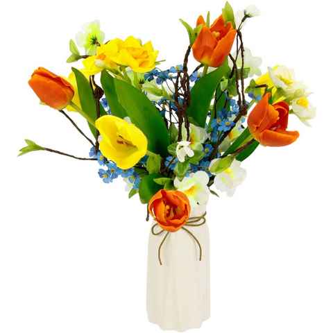 Kunstblume Arrangement Tulpen/Blüten, I.GE.A., Höhe 38 cm, Vase aus Keramik