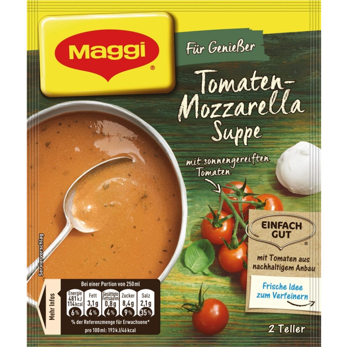 MAGGI Fertiggericht, Maggi Für Genießer Tomaten Mozzarella Suppe mit feinem Basilikum 59g