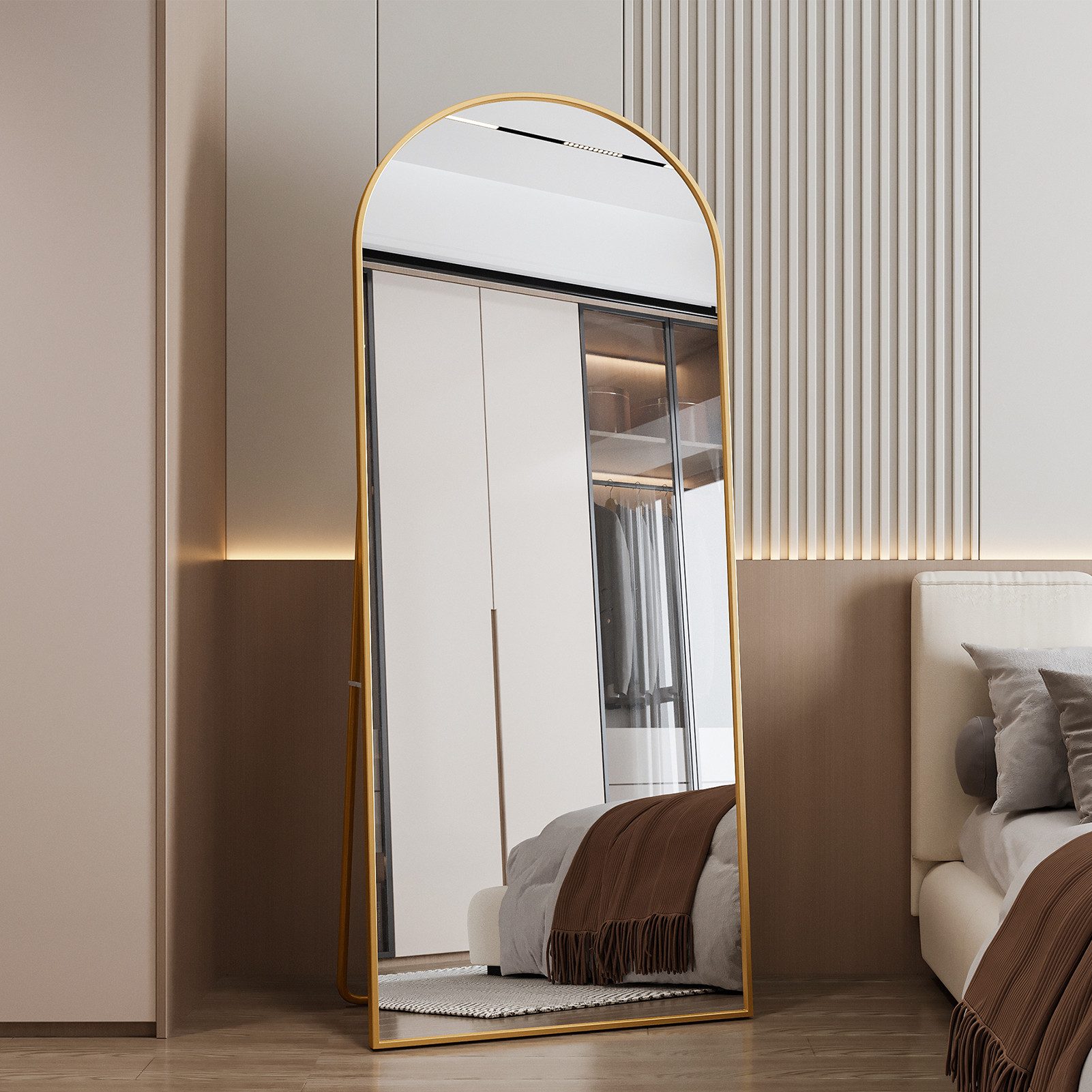 Furnishings Home Spiegel Groß Rahmen Rundbogen Ganzkörperspiegel Dekospiegel Garderobenspiegel (1-St), Dekorativer Runder Wandspiegel – Modern für Bad & Schlafzimmer
