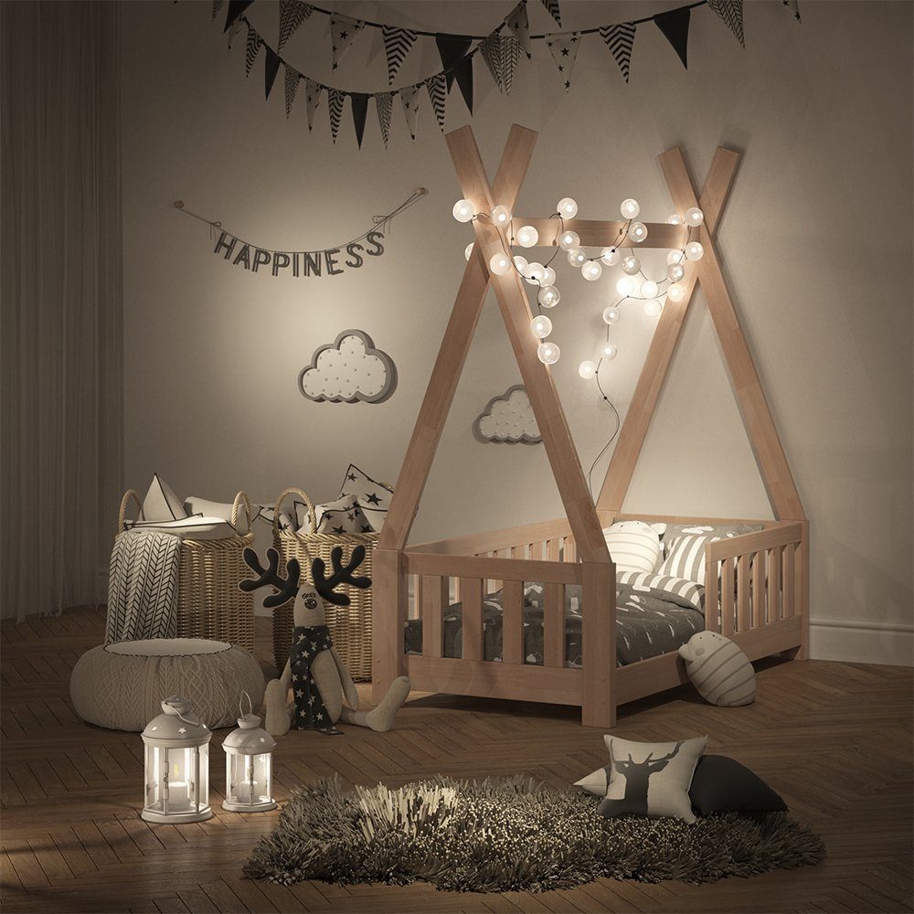 VitaliSpa® Kinderbett Tipi, Naturholz, 70x140 cm mit Zaun günstig online kaufen