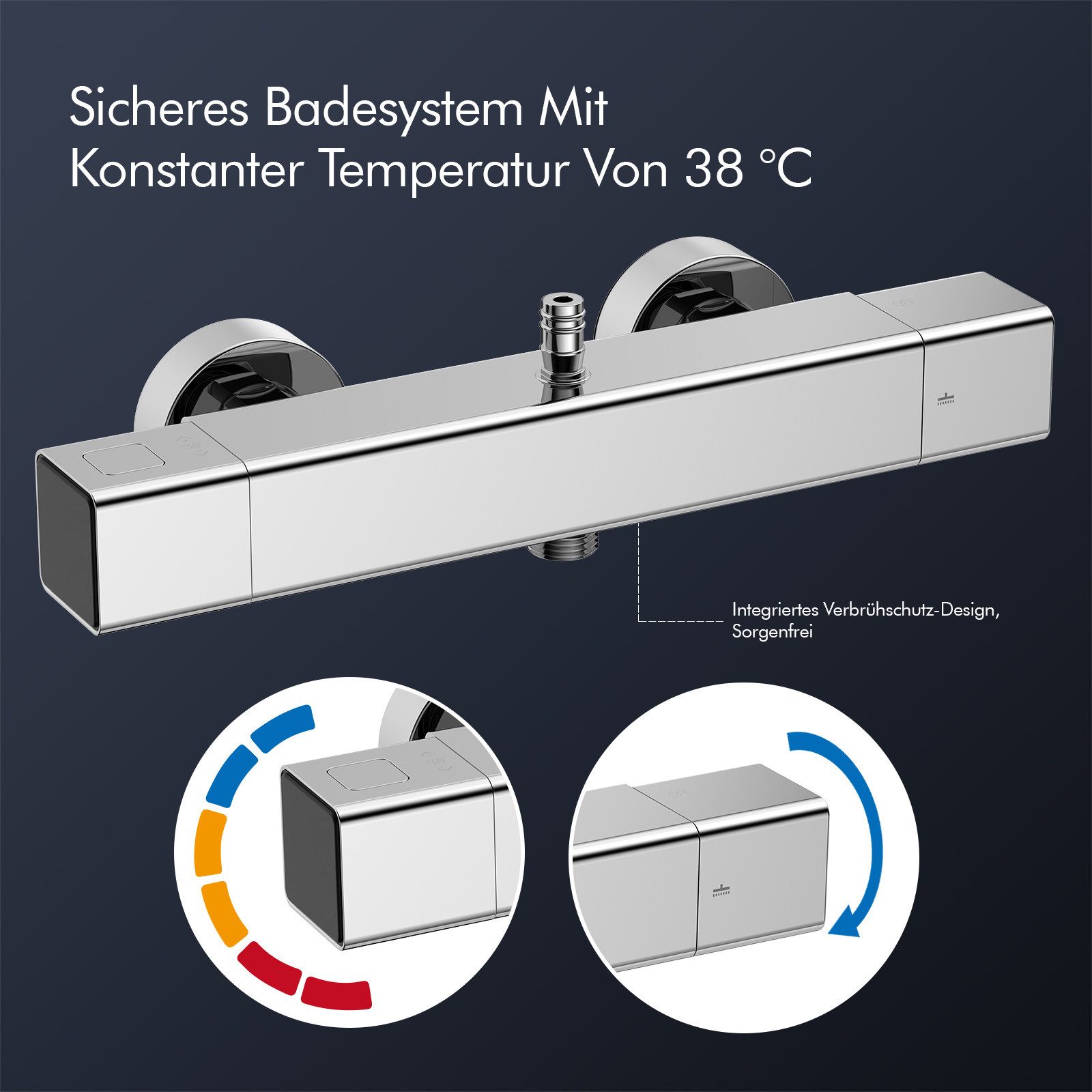 HOMELODY Duschsystem mit Thermostat & Duschablage- Duscharmatur Komplettset, 2 Strahlart(en), Hand- & Kopfbrause, höhenverstellbar, 38 °C Sicherheitssperre – Bild 4 von 5