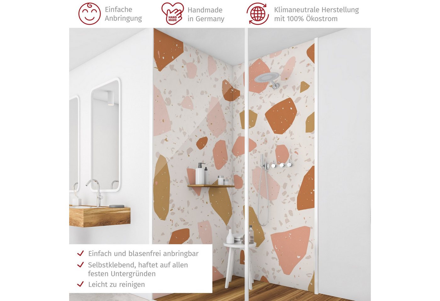 Thumbnail - Bilderdepot24 Badrückwand Muster beige Duschrückwand ohne Bohren Dusche, (2-tlg., Hart-Folie Premium matt 0,61 mm), fuge...