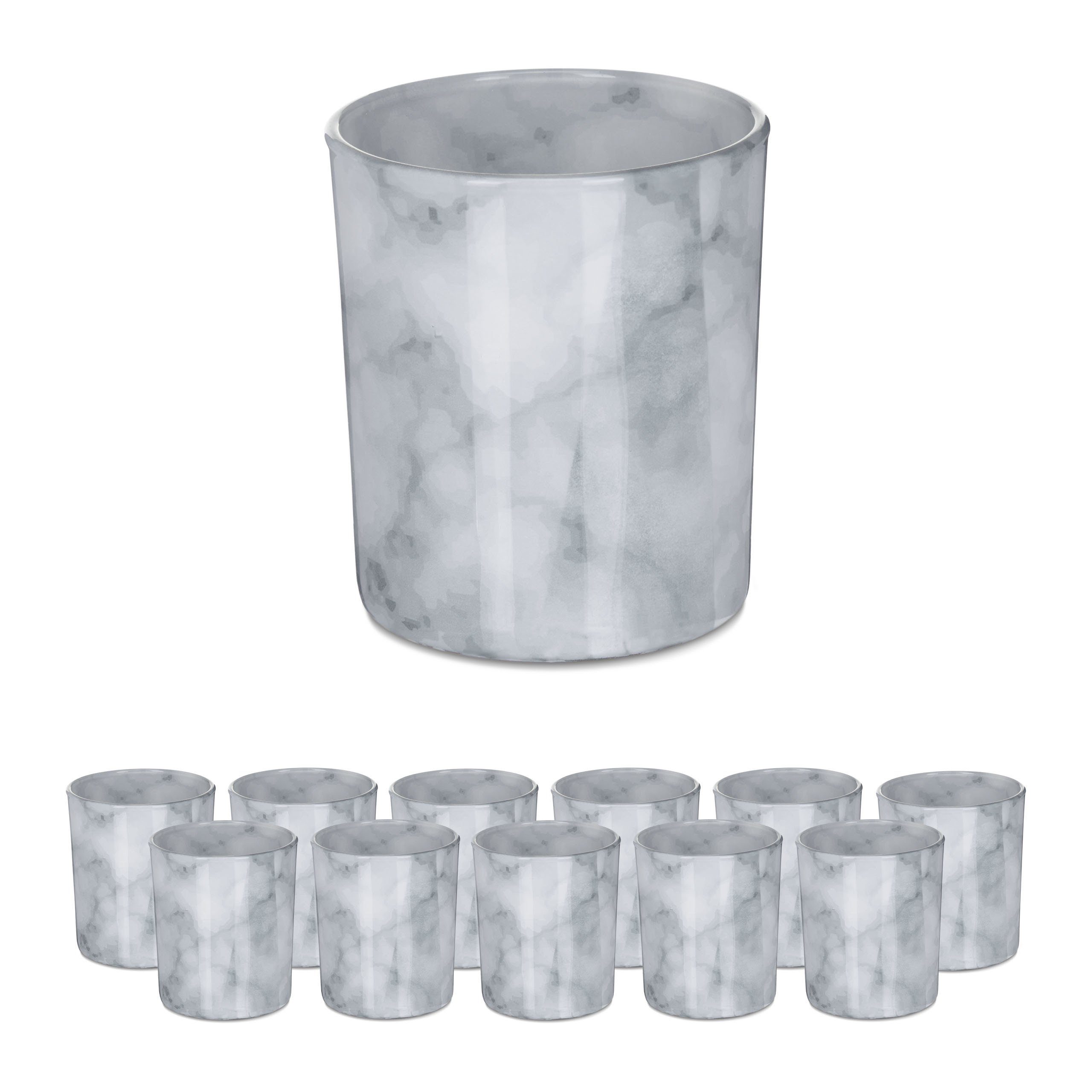 relaxdays Teelichthalter 12er Set Teelichtgläser Marmor günstig online kaufen